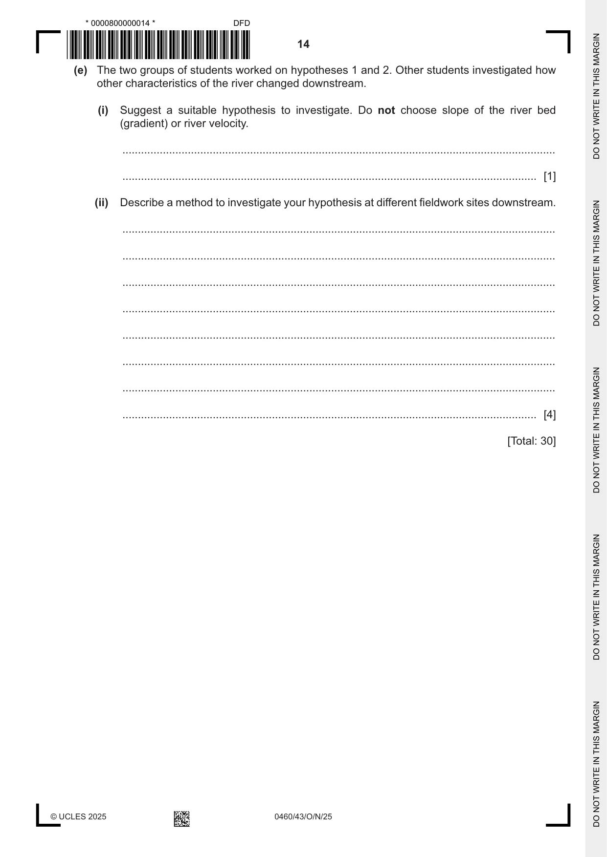Cambridge IGCSE Geography 0460 2025 Oct/Nov Paper 4 · Variant 3 question paper, page 14 of 16