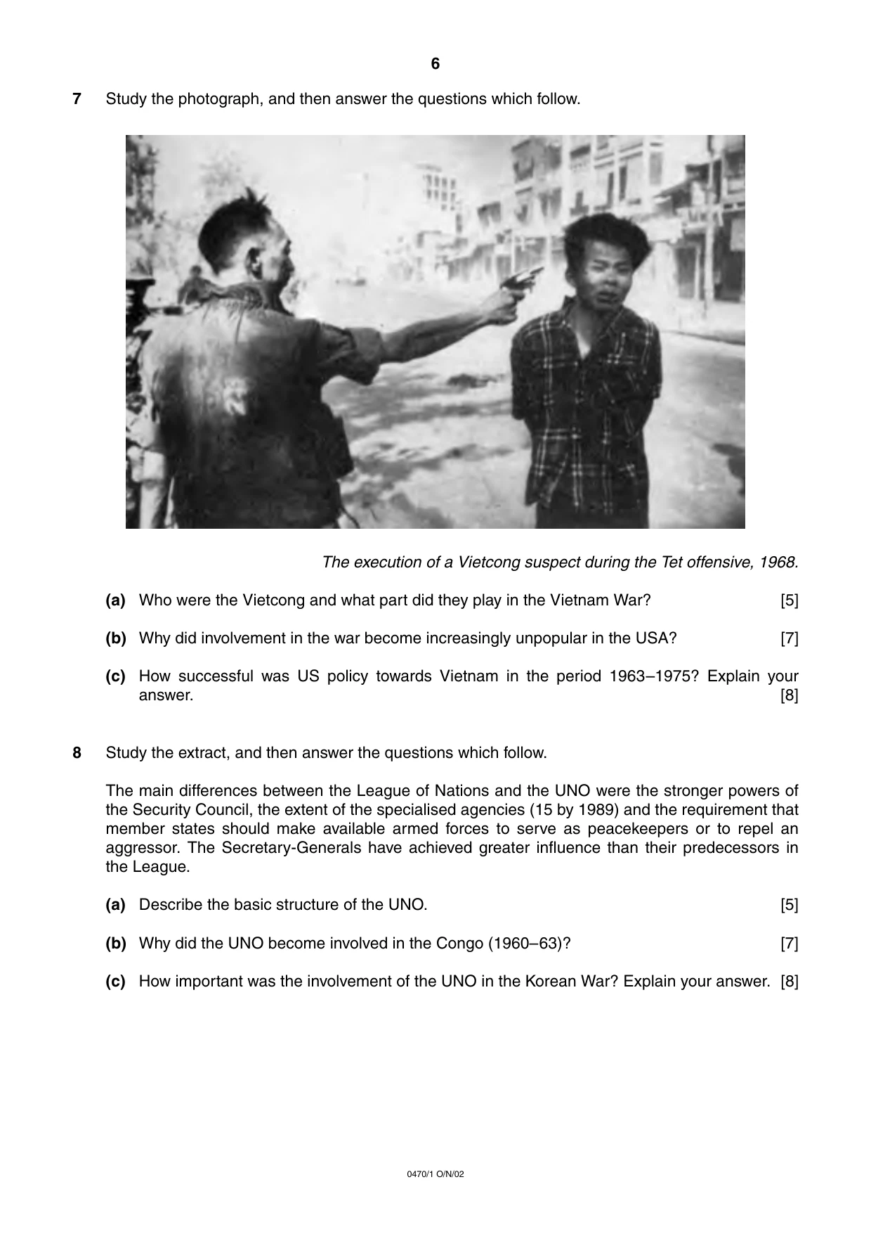 Cambridge IGCSE History 0470 2002 Oct/Nov Paper 1 · Variant 1 question paper, page 6 of 20