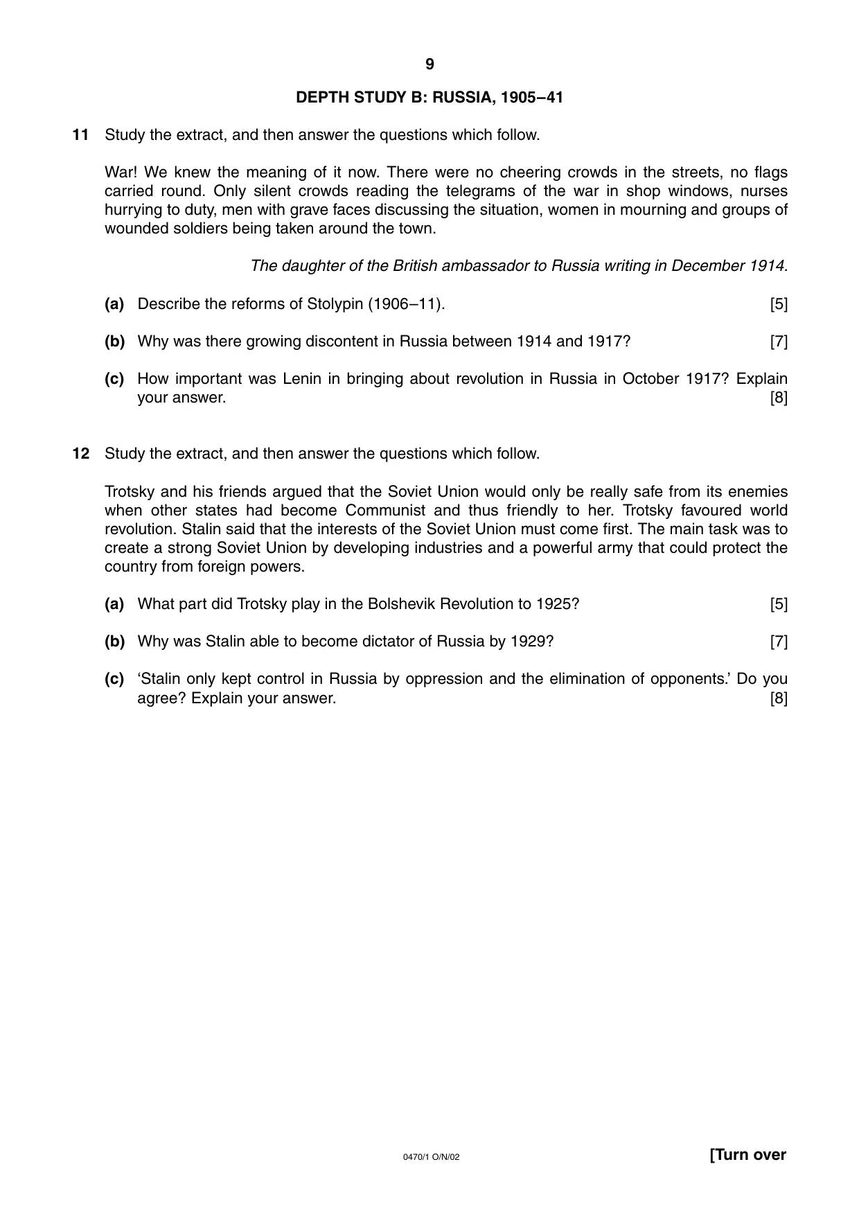 Cambridge IGCSE History 0470 2002 Oct/Nov Paper 1 · Variant 1 question paper, page 9 of 20