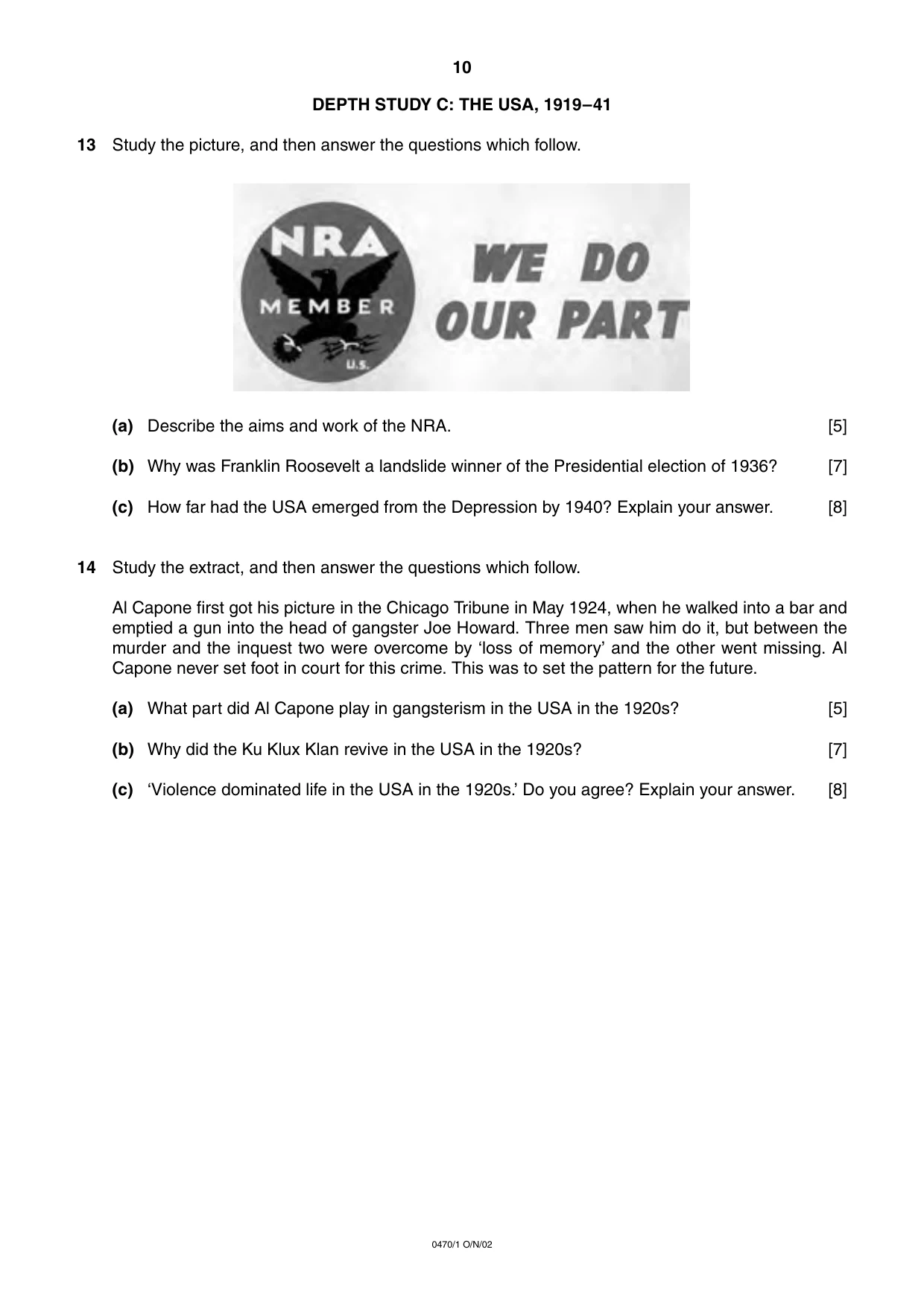 Cambridge IGCSE History 0470 2002 Oct/Nov Paper 1 · Variant 1 question paper, page 10 of 20