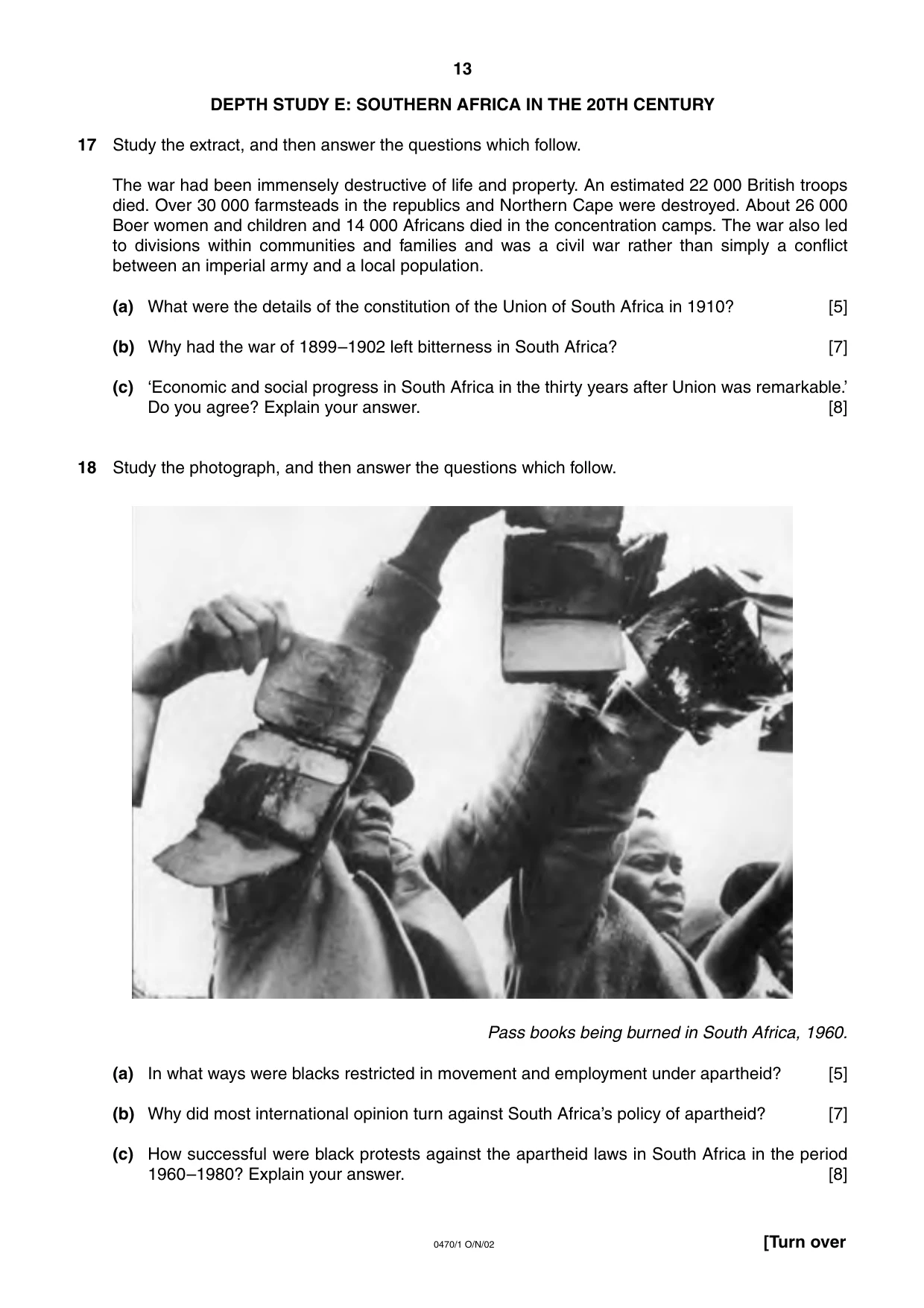 Cambridge IGCSE History 0470 2002 Oct/Nov Paper 1 · Variant 1 question paper, page 13 of 20