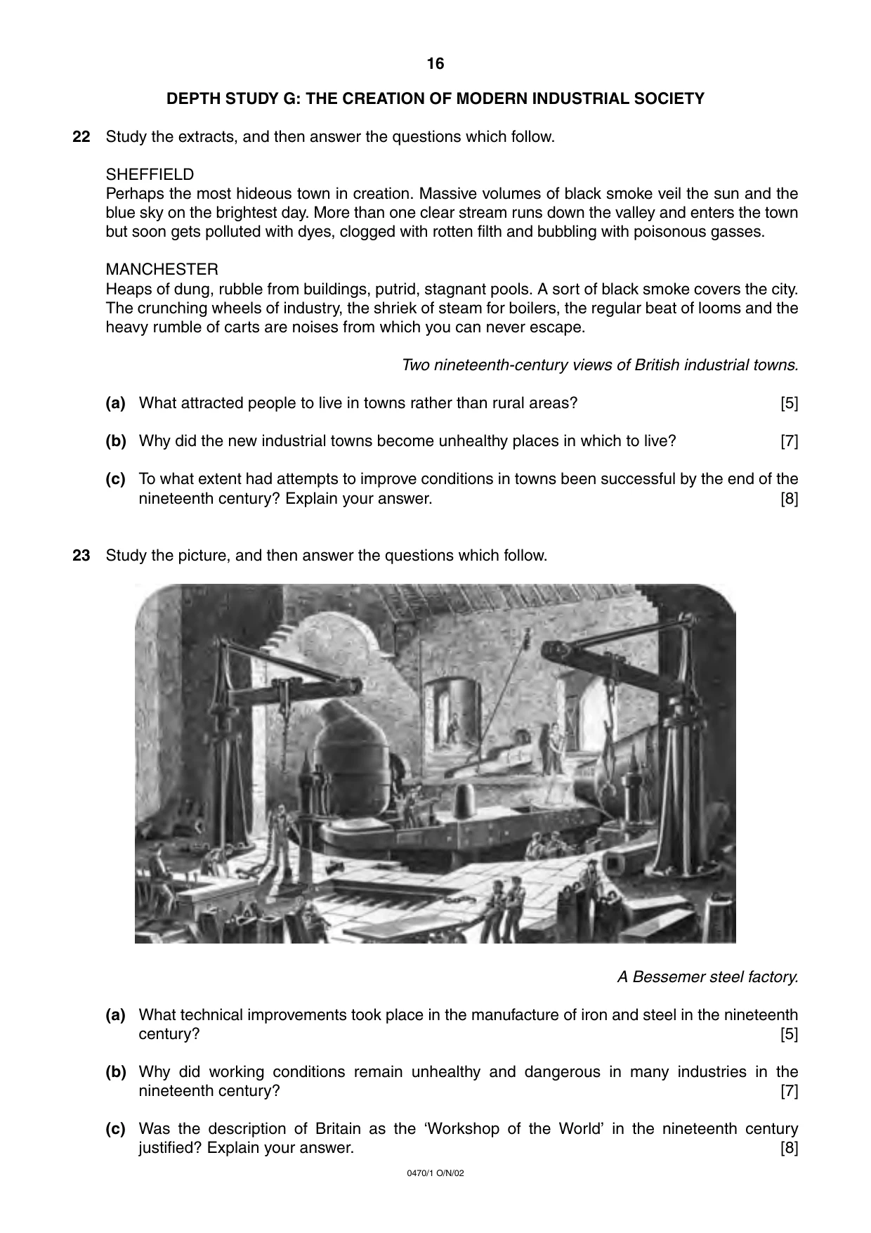 Cambridge IGCSE History 0470 2002 Oct/Nov Paper 1 · Variant 1 question paper, page 16 of 20