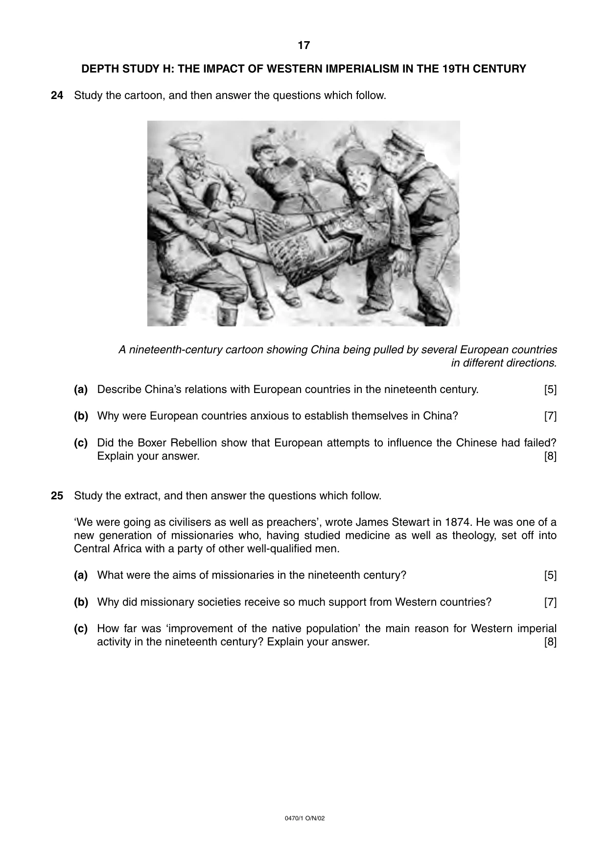Cambridge IGCSE History 0470 2002 Oct/Nov Paper 1 · Variant 1 question paper, page 17 of 20