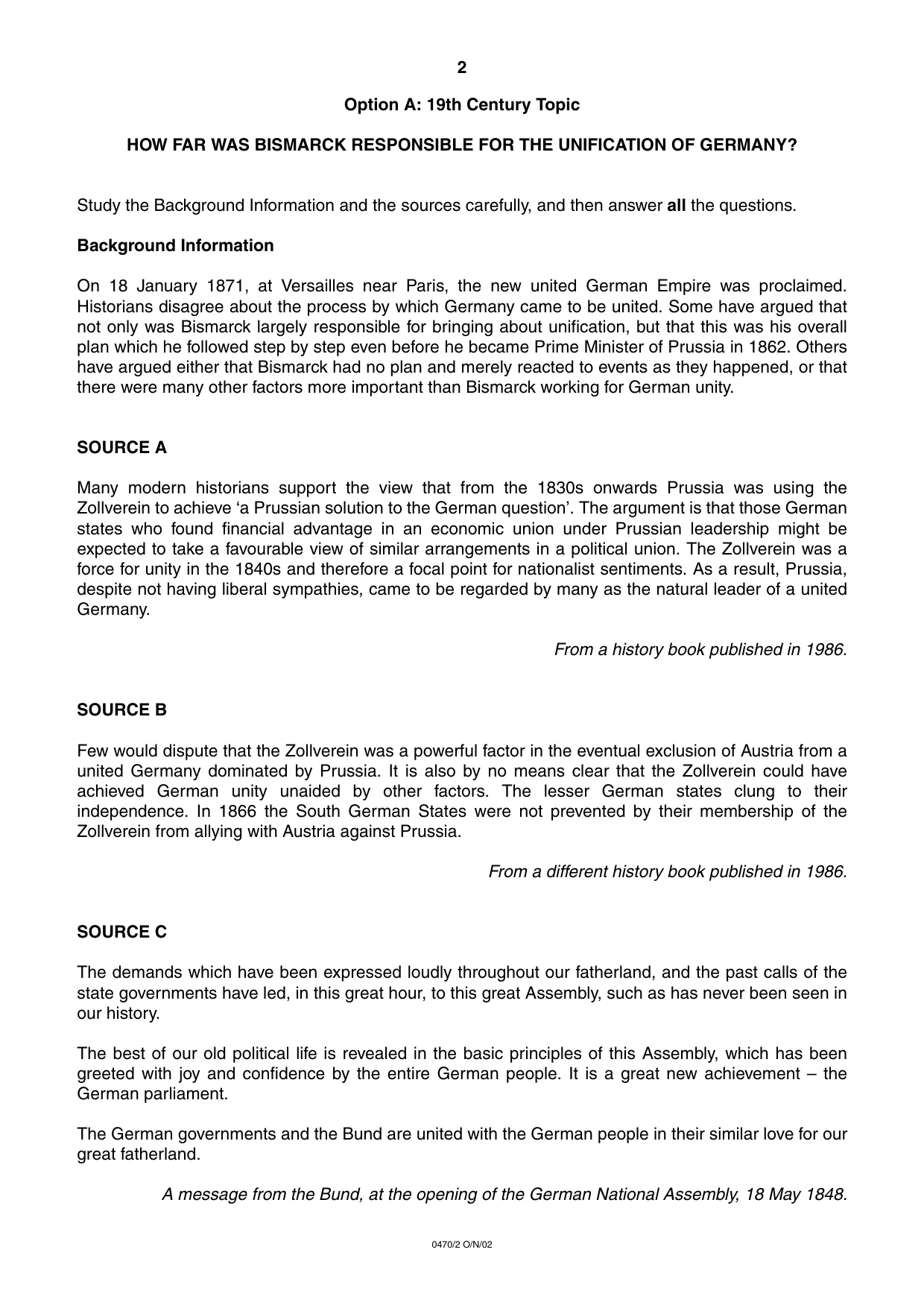 Cambridge IGCSE History 0470 2002 Oct/Nov Paper 2 · Variant 1 question paper, page 2 of 16