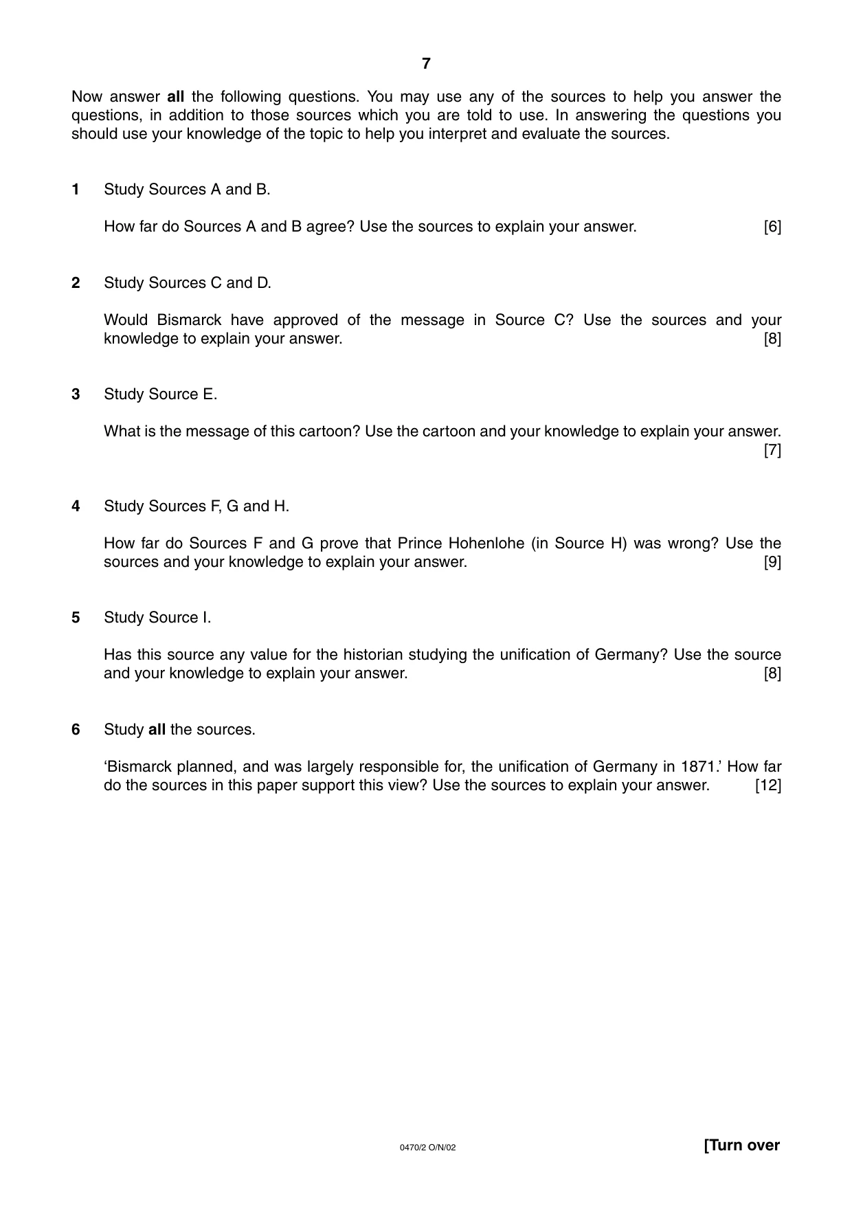 Cambridge IGCSE History 0470 2002 Oct/Nov Paper 2 · Variant 1 question paper, page 7 of 16