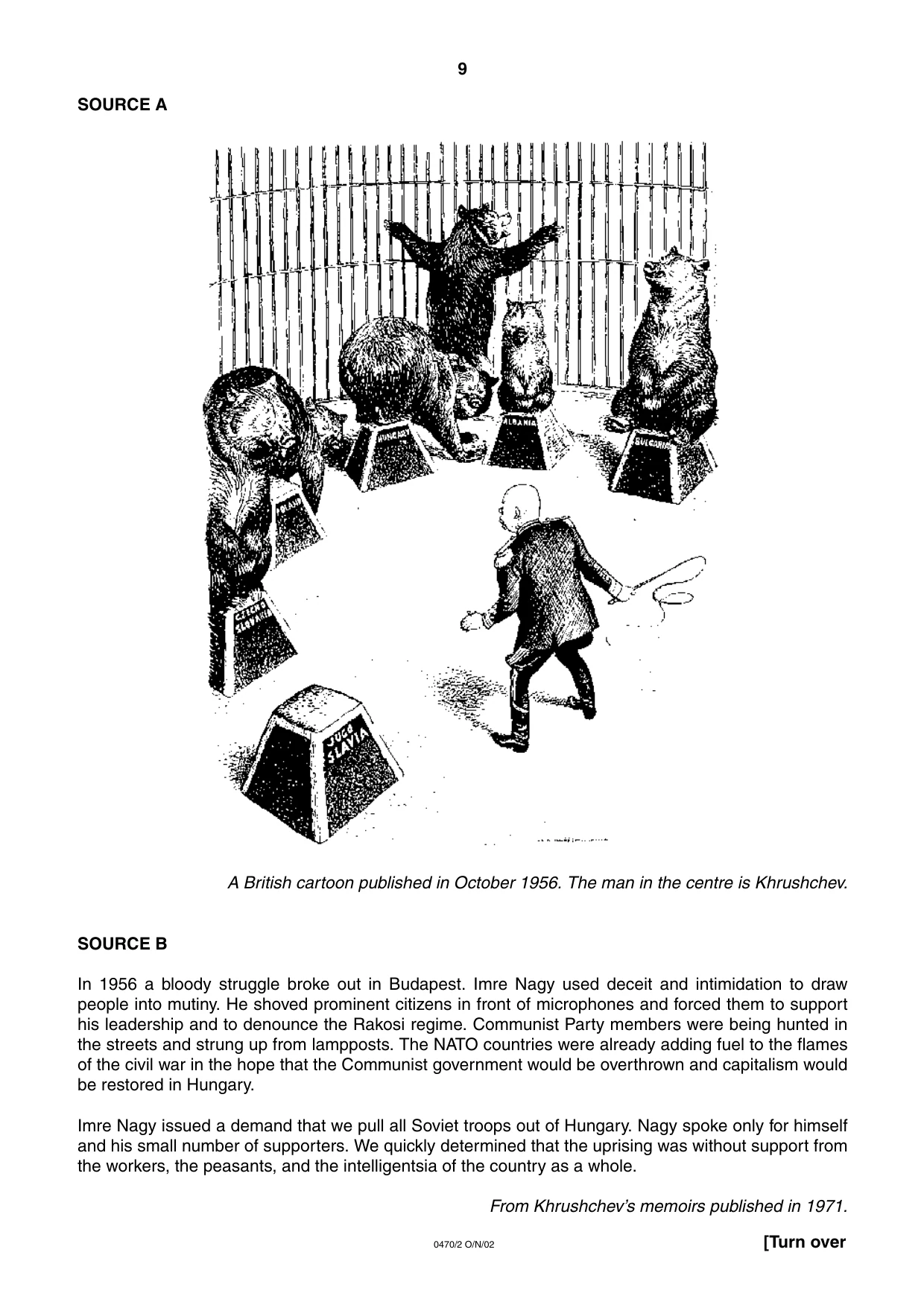 Cambridge IGCSE History 0470 2002 Oct/Nov Paper 2 · Variant 1 question paper, page 9 of 16