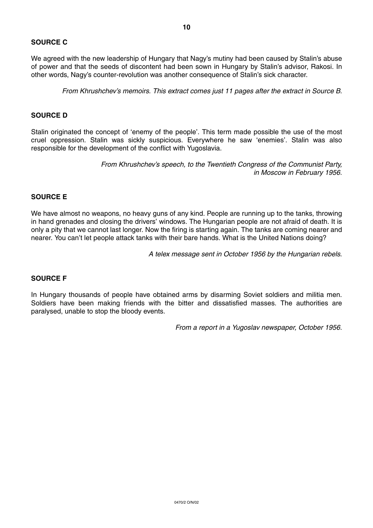 Cambridge IGCSE History 0470 2002 Oct/Nov Paper 2 · Variant 1 question paper, page 10 of 16