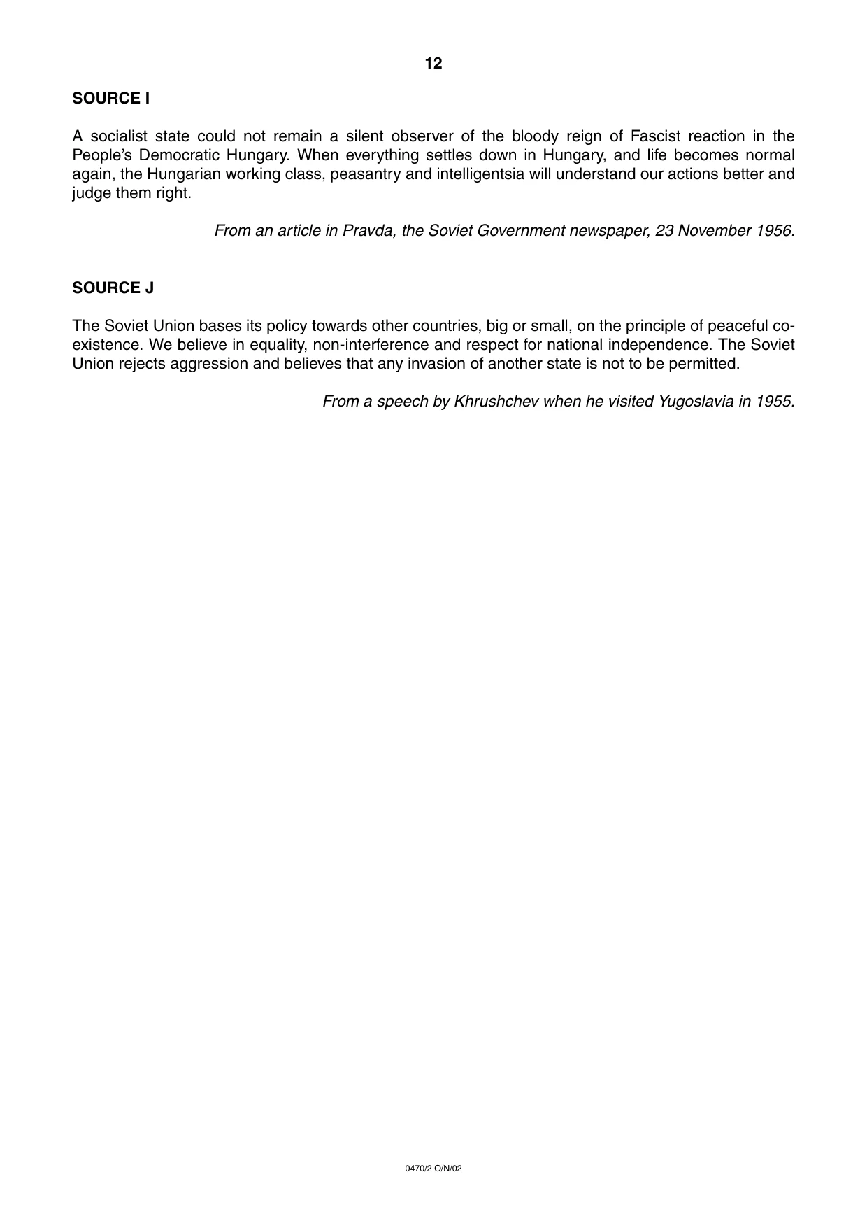 Cambridge IGCSE History 0470 2002 Oct/Nov Paper 2 · Variant 1 question paper, page 12 of 16