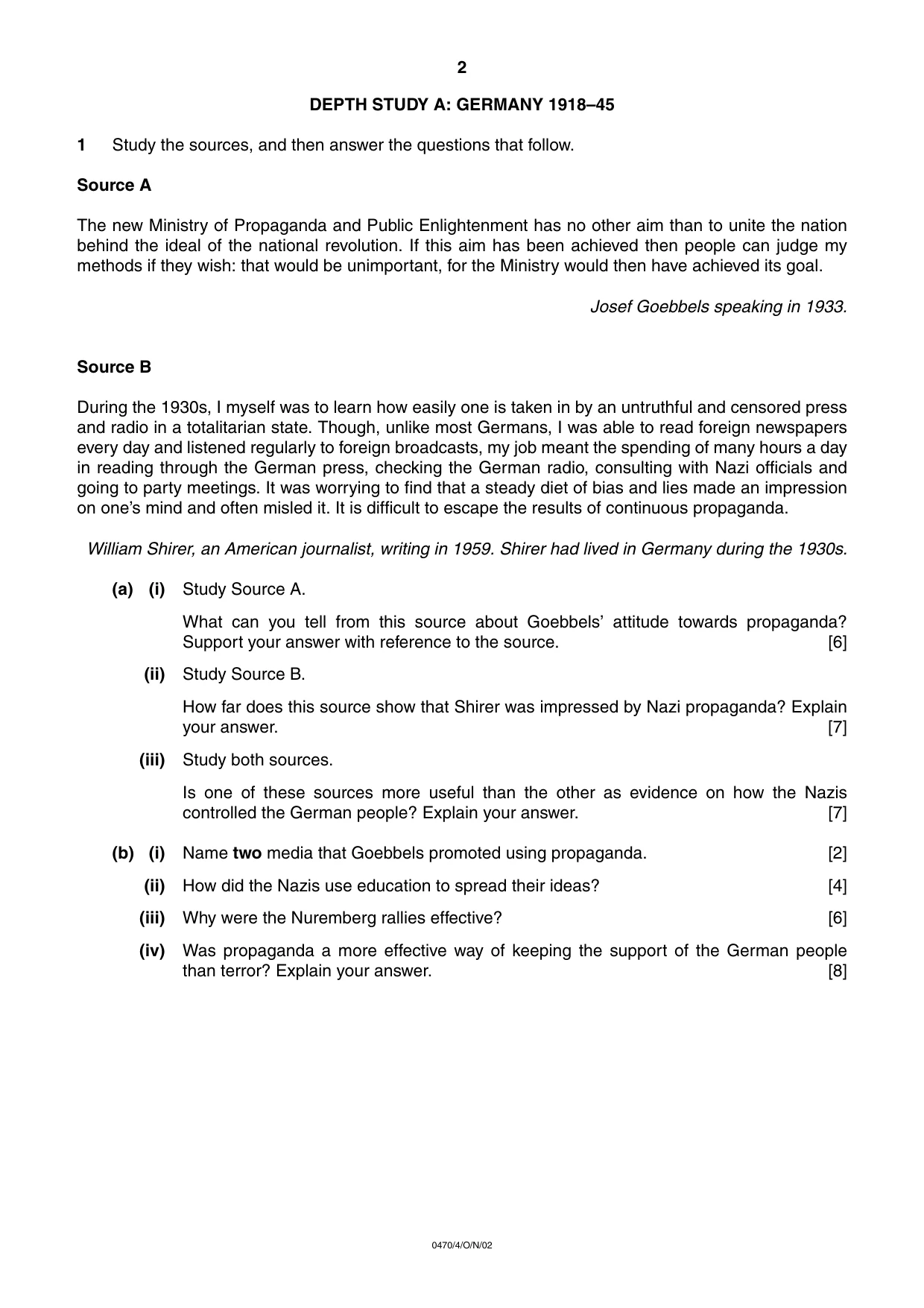 Cambridge IGCSE History 0470 2002 Oct/Nov Paper 4 · Variant 1 question paper, page 2 of 12