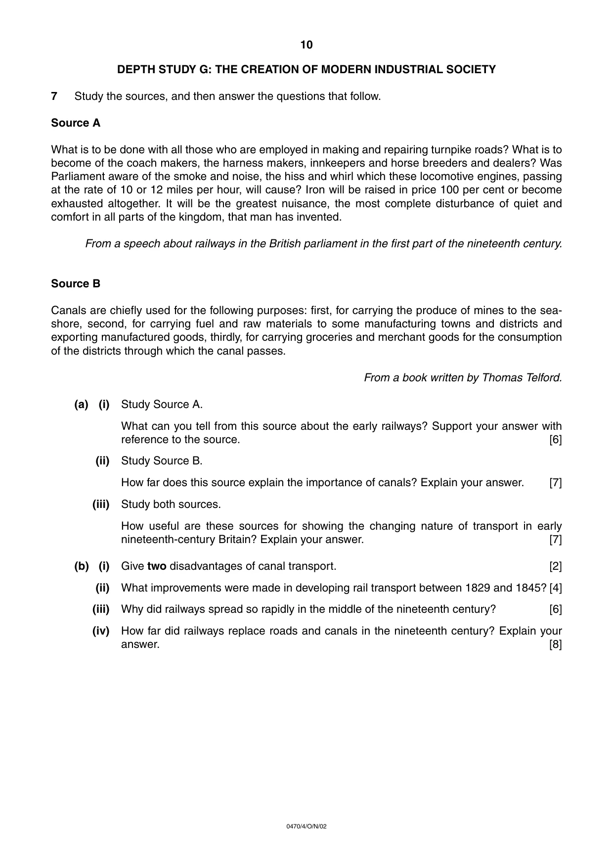 Cambridge IGCSE History 0470 2002 Oct/Nov Paper 4 · Variant 1 question paper, page 10 of 12