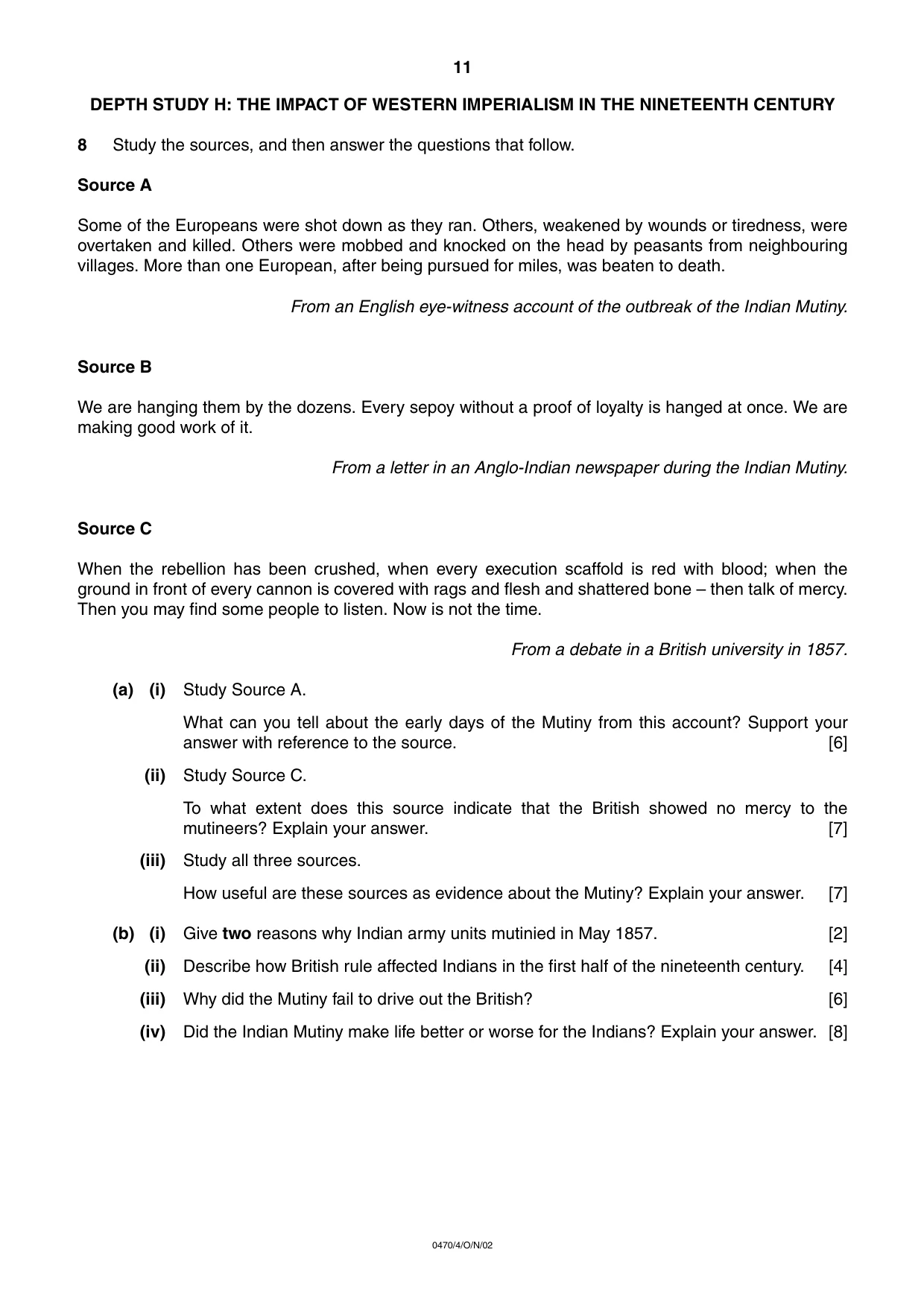 Cambridge IGCSE History 0470 2002 Oct/Nov Paper 4 · Variant 1 question paper, page 11 of 12