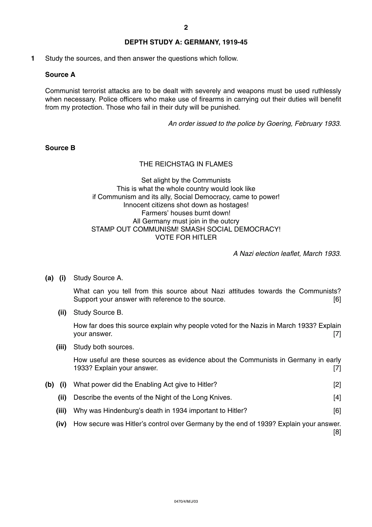Cambridge IGCSE History 0470 2003 May/June Paper 4 · Variant 1 question paper, page 2 of 12