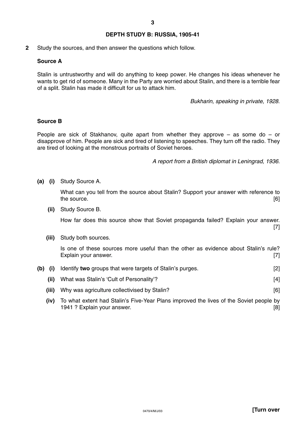 Cambridge IGCSE History 0470 2003 May/June Paper 4 · Variant 1 question paper, page 3 of 12