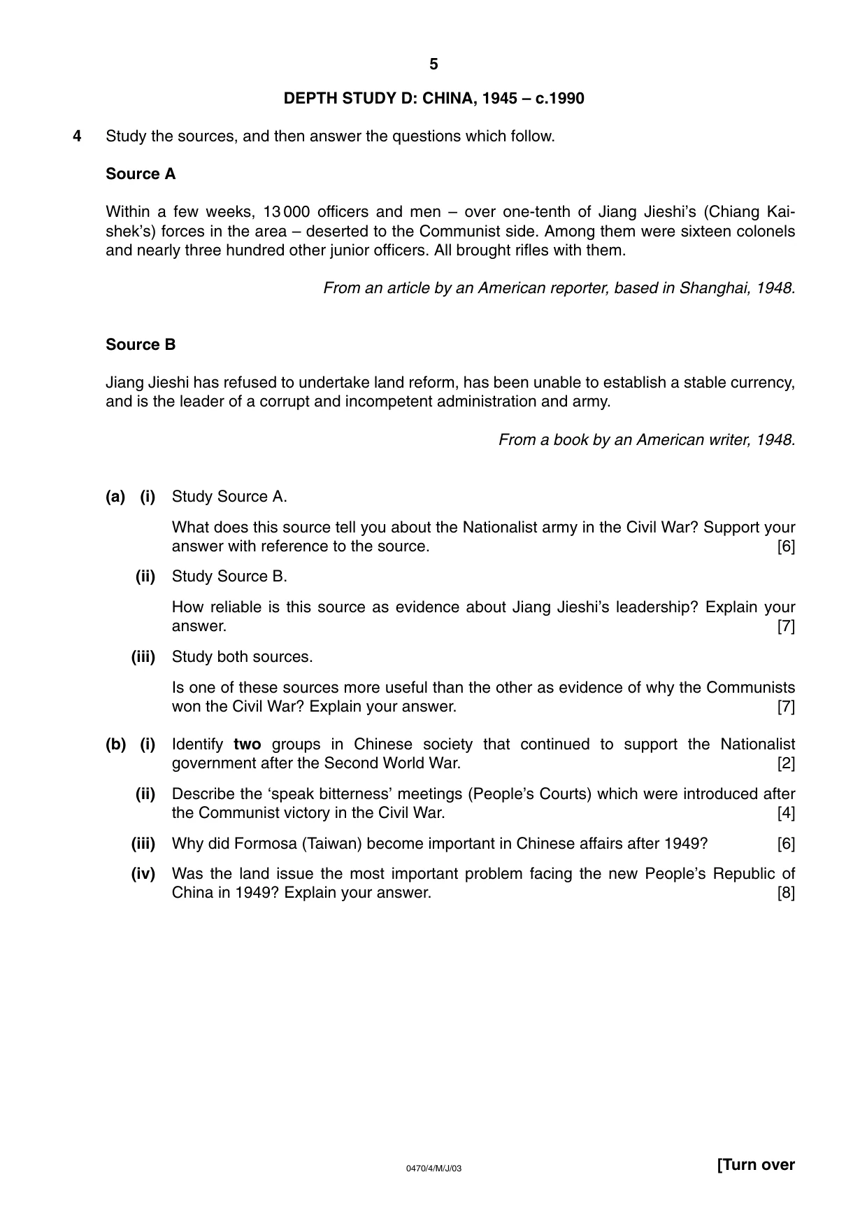 Cambridge IGCSE History 0470 2003 May/June Paper 4 · Variant 1 question paper, page 5 of 12