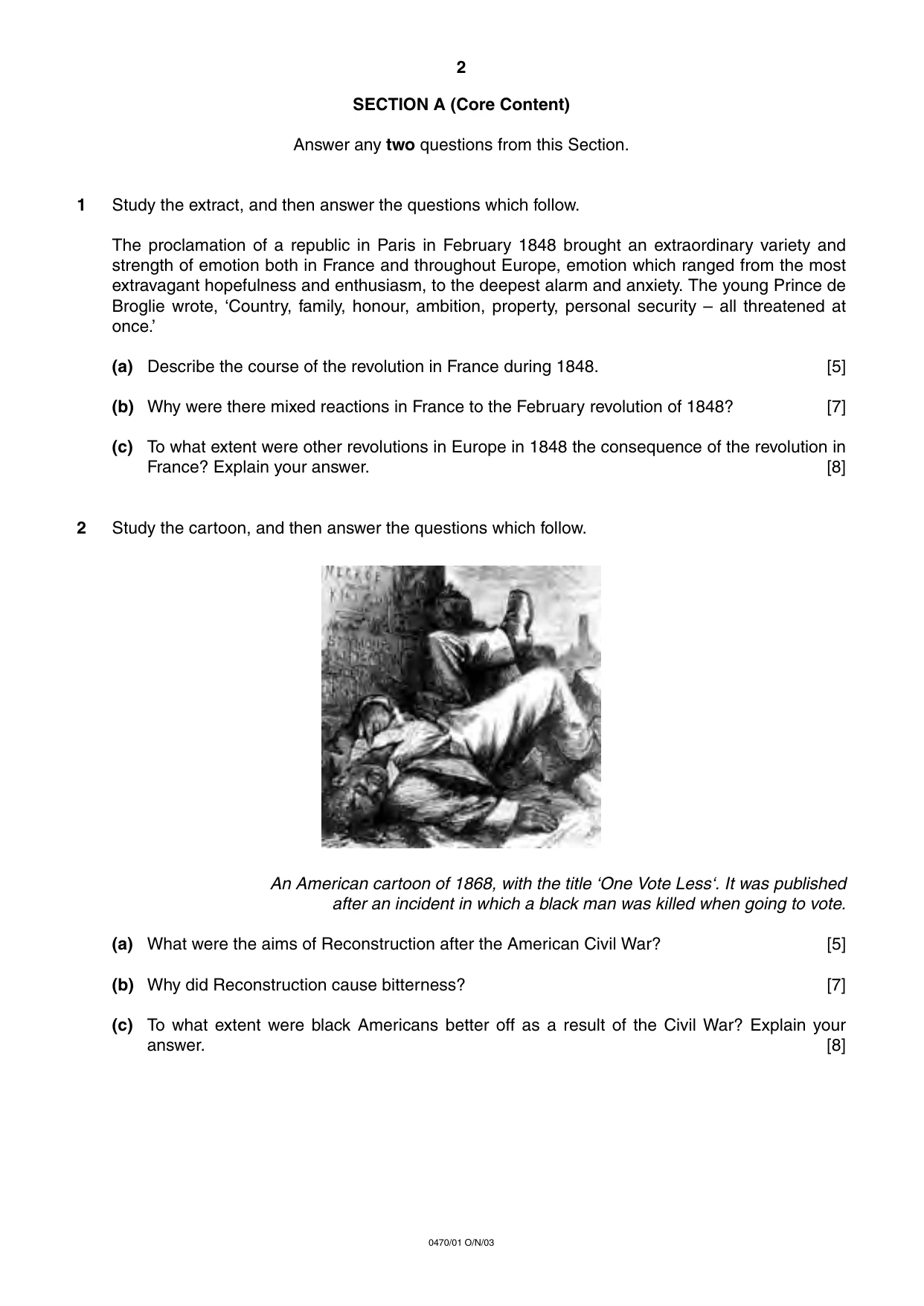 Cambridge IGCSE History 0470 2003 Oct/Nov Paper 1 · Variant 1 question paper, page 2 of 16