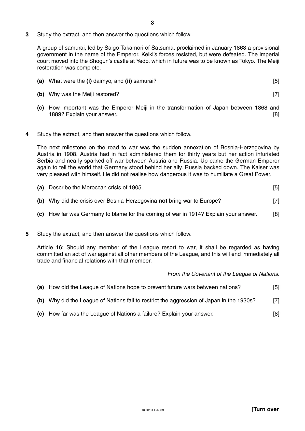 Cambridge IGCSE History 0470 2003 Oct/Nov Paper 1 · Variant 1 question paper, page 3 of 16