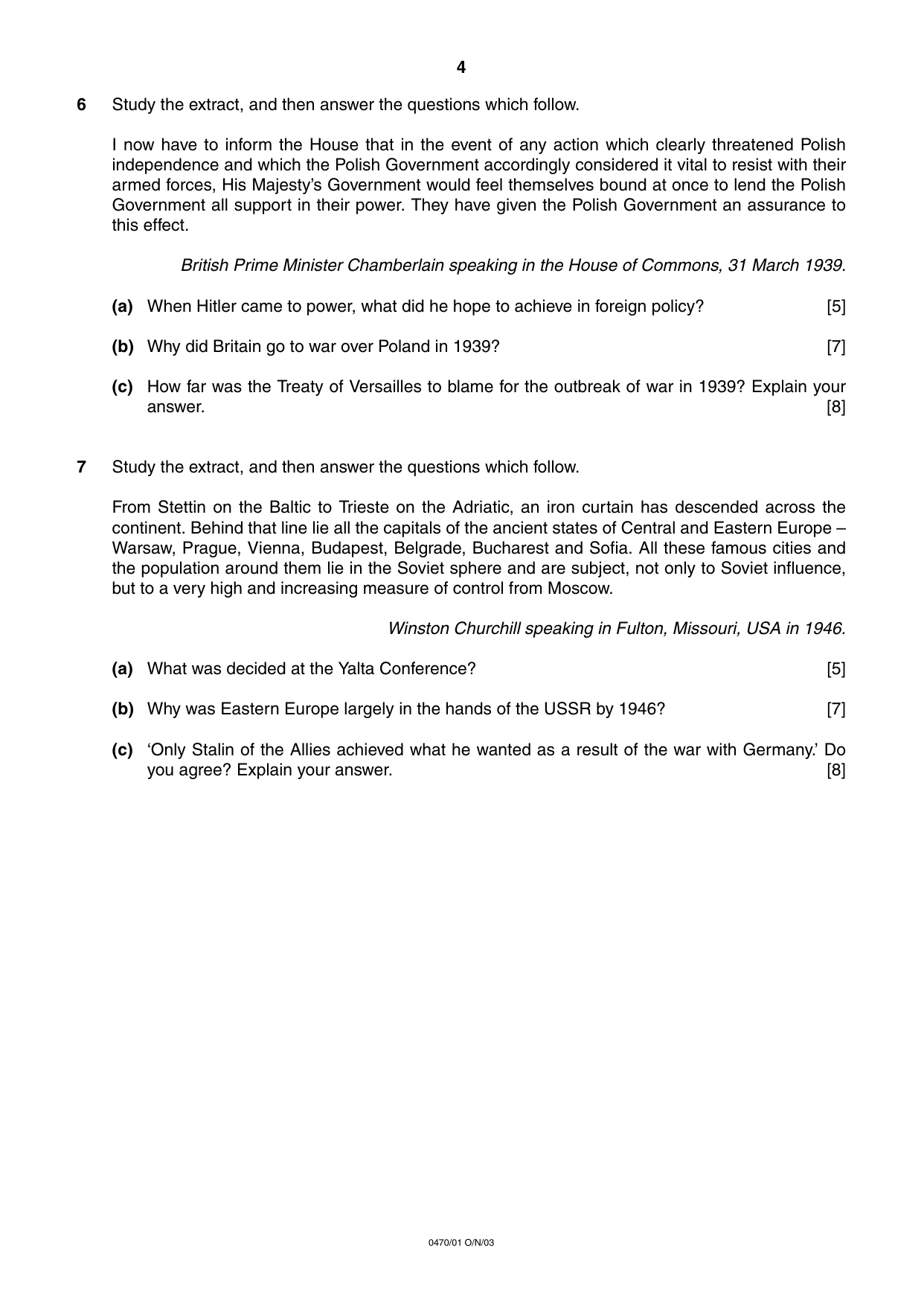 Cambridge IGCSE History 0470 2003 Oct/Nov Paper 1 · Variant 1 question paper, page 4 of 16
