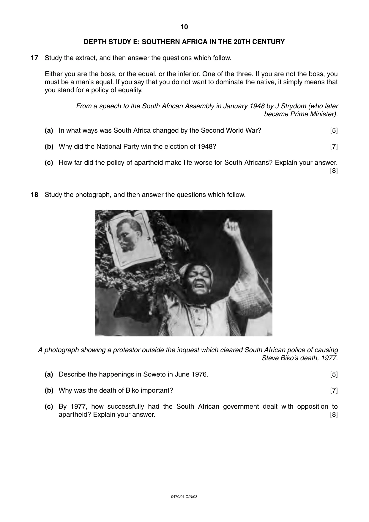 Cambridge IGCSE History 0470 2003 Oct/Nov Paper 1 · Variant 1 question paper, page 10 of 16