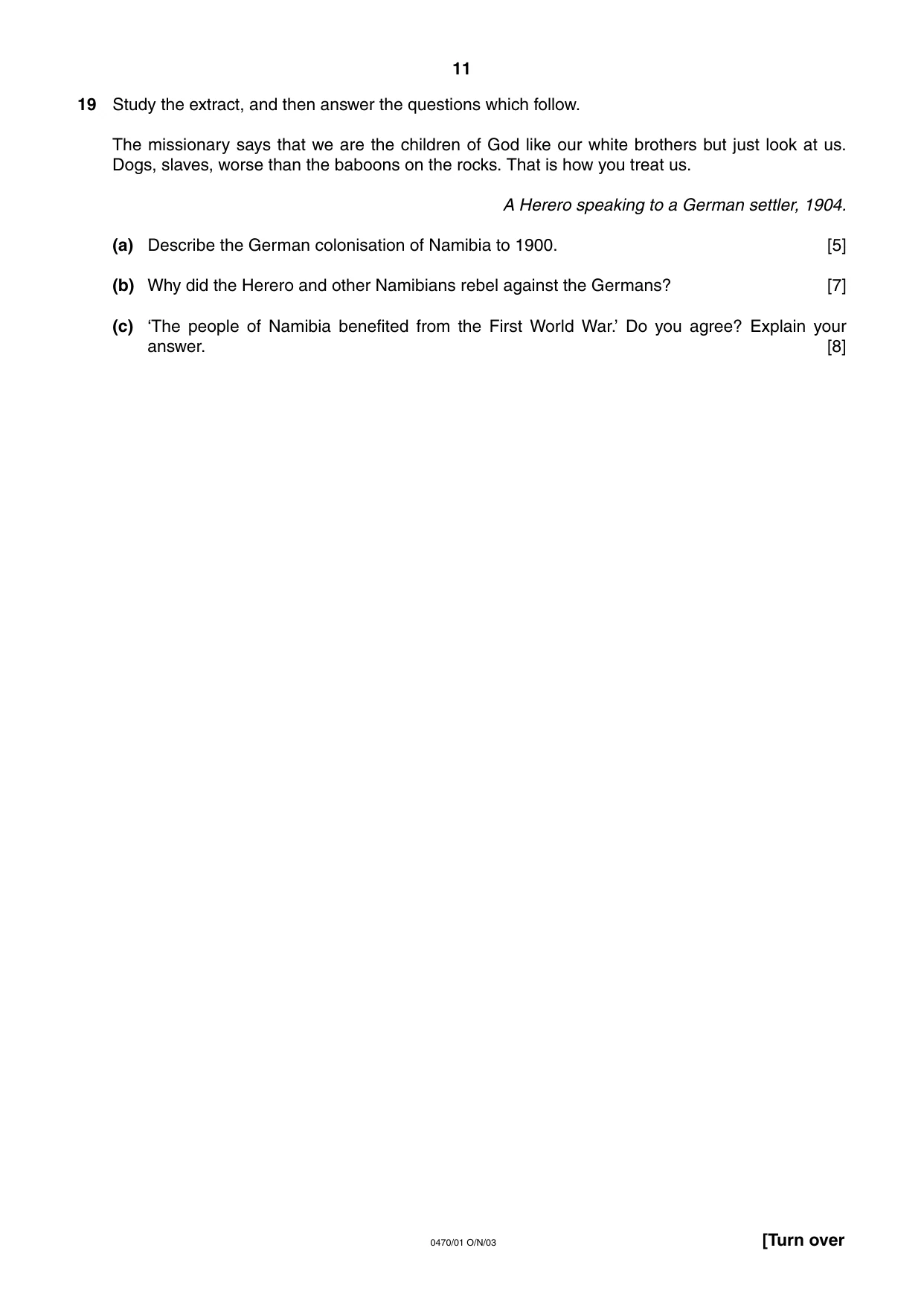 Cambridge IGCSE History 0470 2003 Oct/Nov Paper 1 · Variant 1 question paper, page 11 of 16