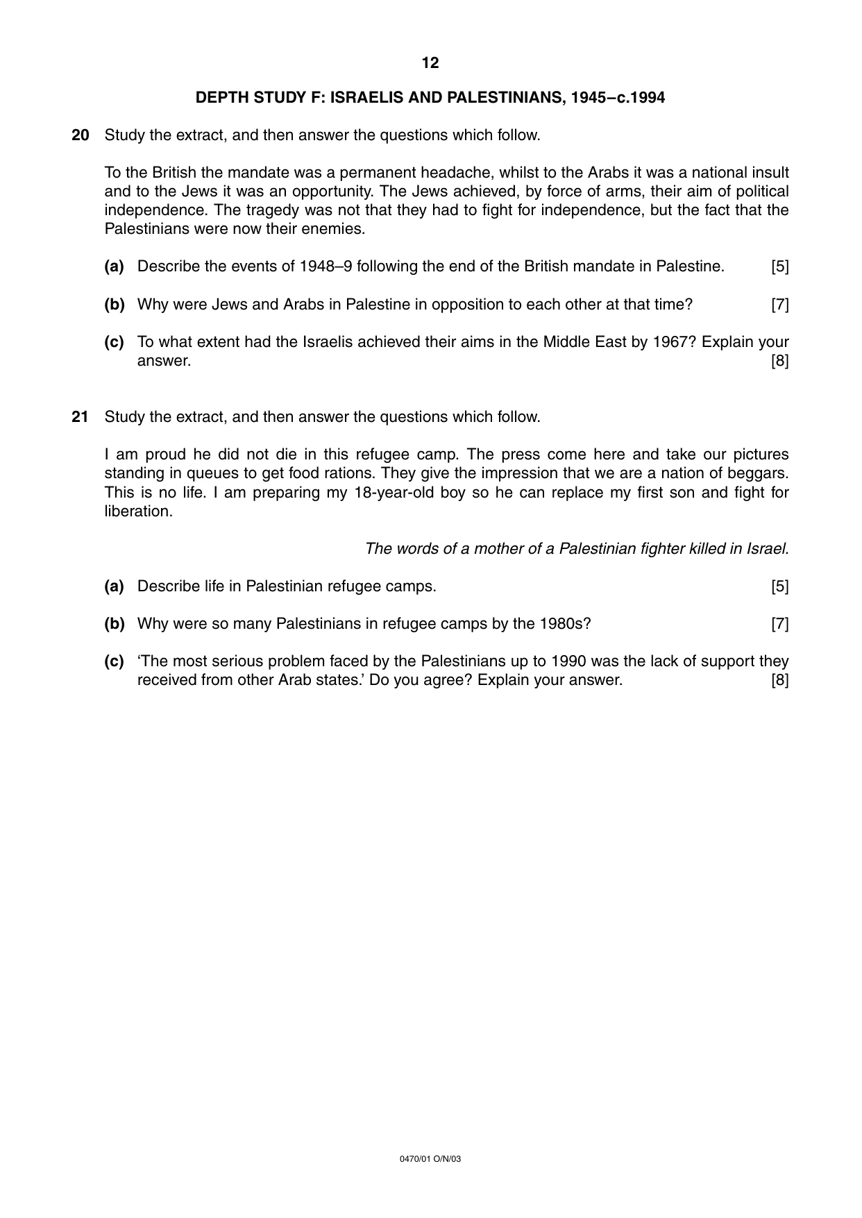 Cambridge IGCSE History 0470 2003 Oct/Nov Paper 1 · Variant 1 question paper, page 12 of 16