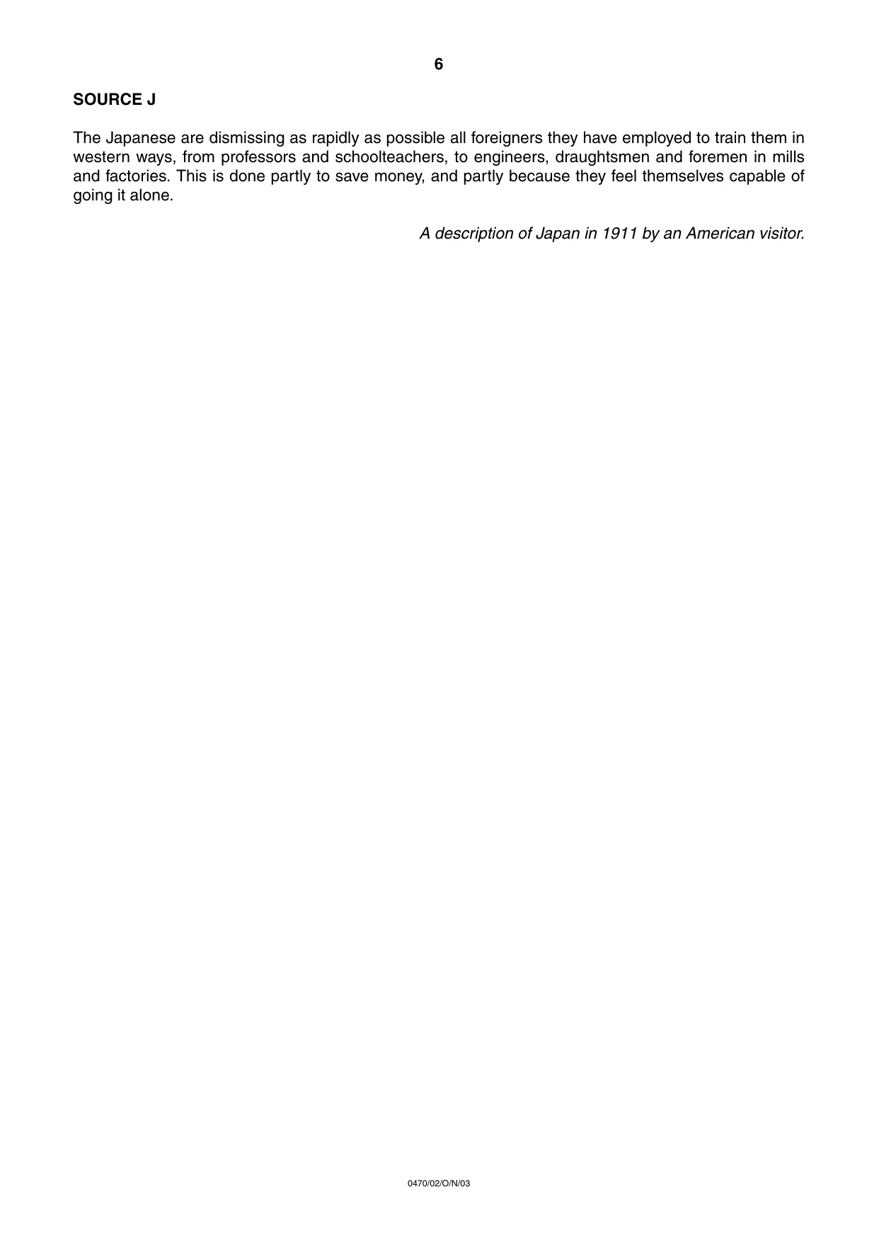 Cambridge IGCSE History 0470 2003 Oct/Nov Paper 2 · Variant 1 question paper, page 6 of 12