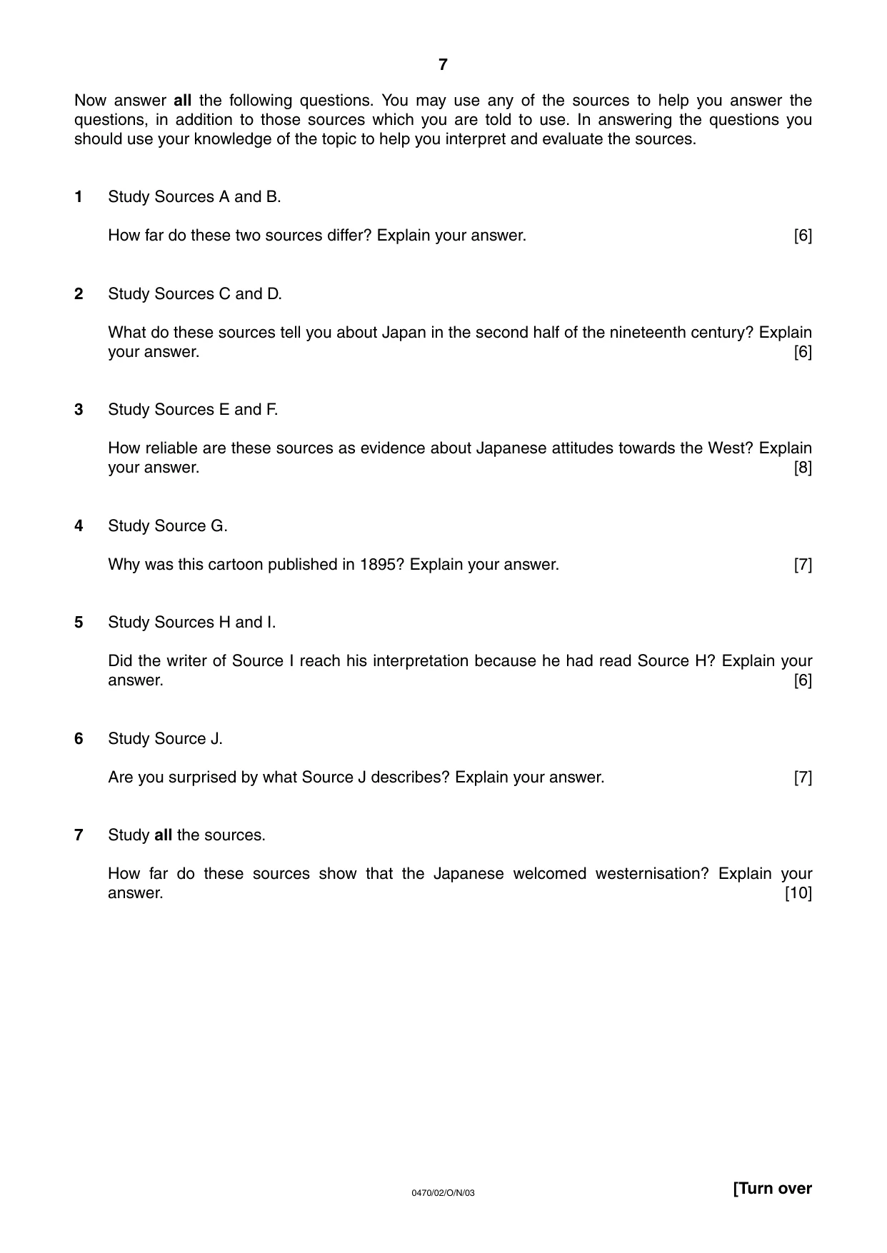 Cambridge IGCSE History 0470 2003 Oct/Nov Paper 2 · Variant 1 question paper, page 7 of 12