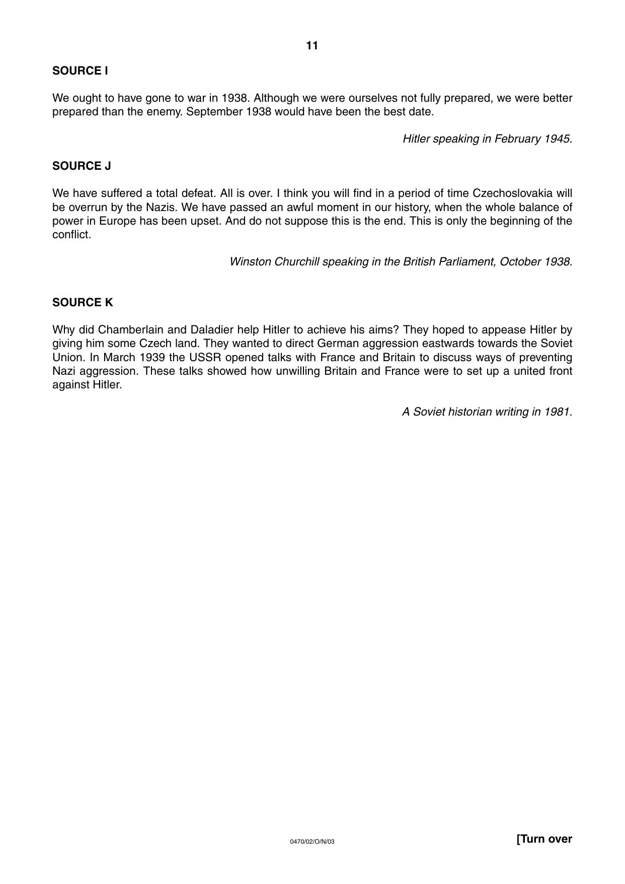 Cambridge IGCSE History 0470 2003 Oct/Nov Paper 2 · Variant 1 question paper, page 11 of 12