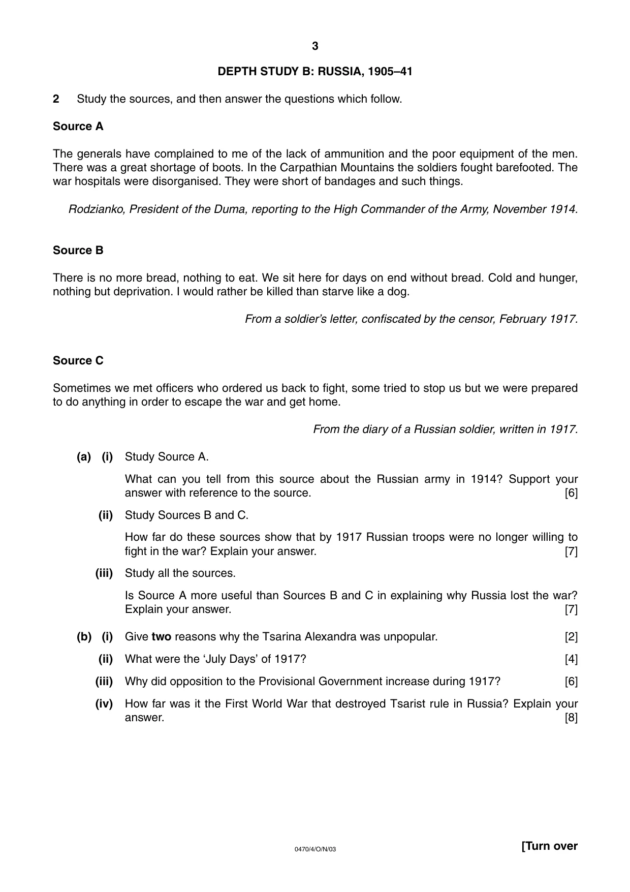 Cambridge IGCSE History 0470 2003 Oct/Nov Paper 4 · Variant 1 question paper, page 3 of 12