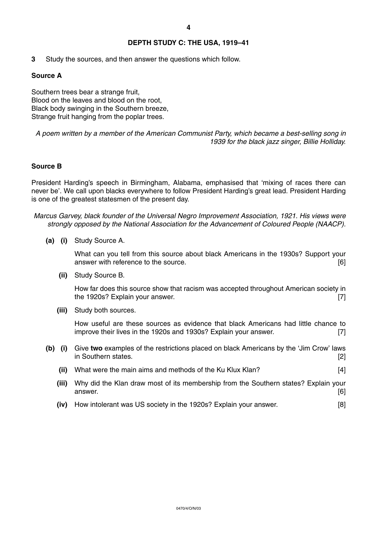 Cambridge IGCSE History 0470 2003 Oct/Nov Paper 4 · Variant 1 question paper, page 4 of 12