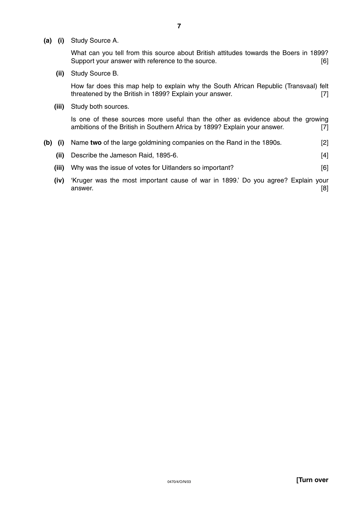 Cambridge IGCSE History 0470 2003 Oct/Nov Paper 4 · Variant 1 question paper, page 7 of 12