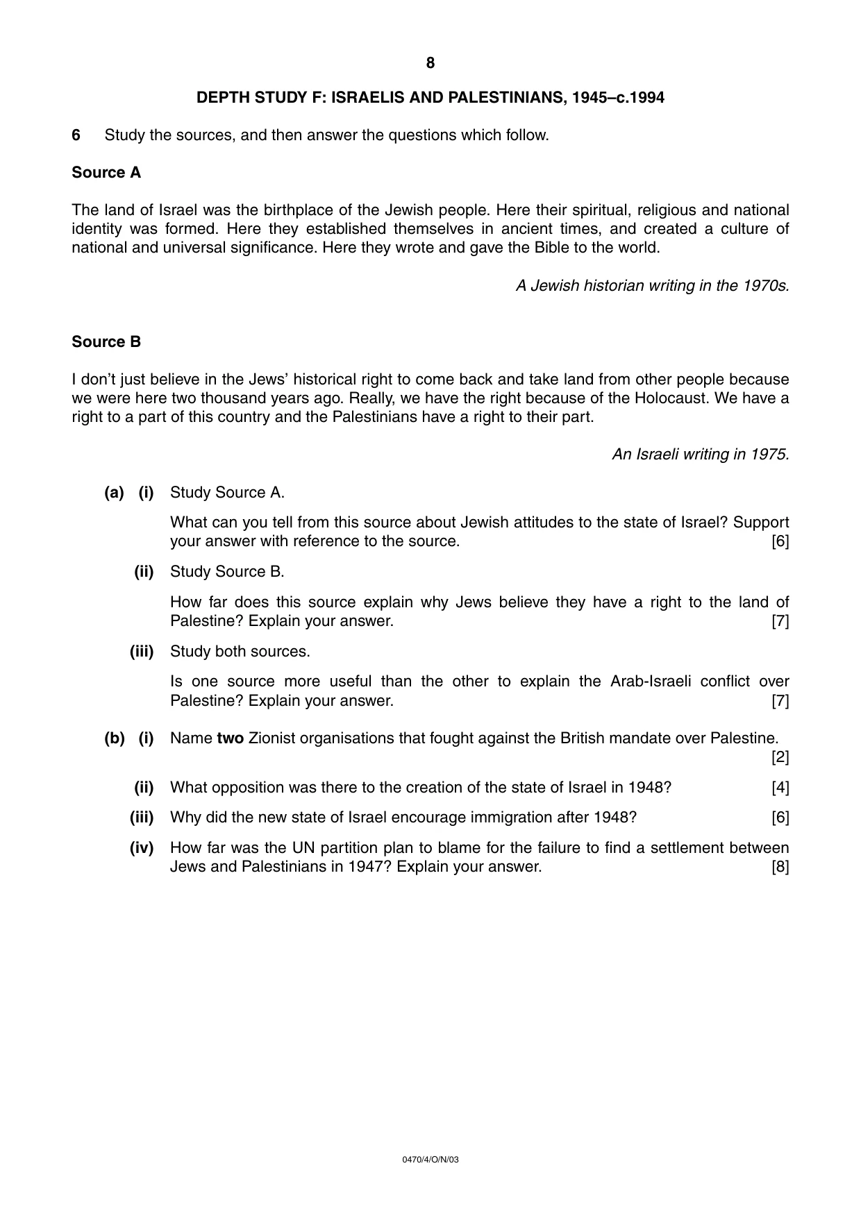 Cambridge IGCSE History 0470 2003 Oct/Nov Paper 4 · Variant 1 question paper, page 8 of 12