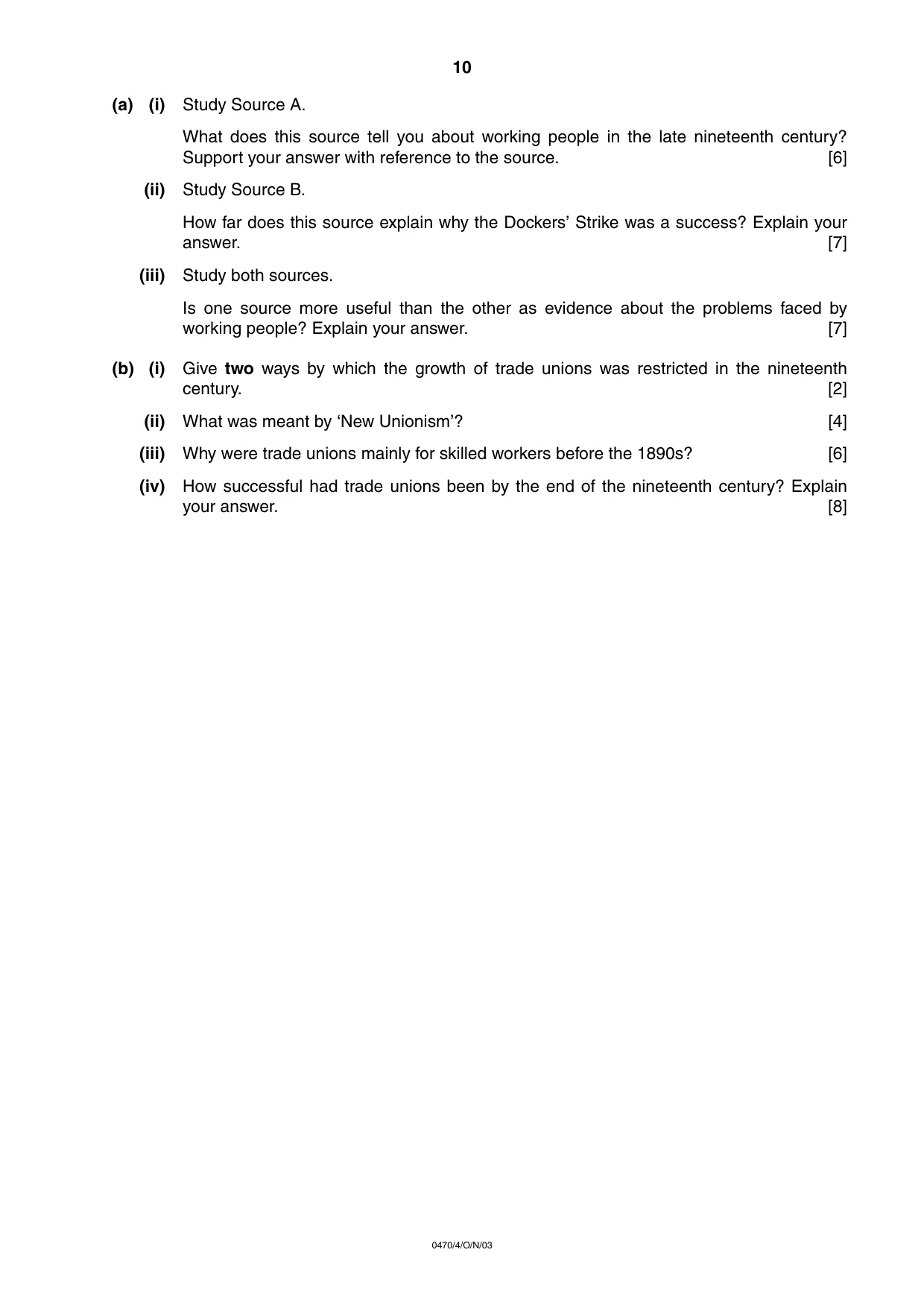 Cambridge IGCSE History 0470 2003 Oct/Nov Paper 4 · Variant 1 question paper, page 10 of 12