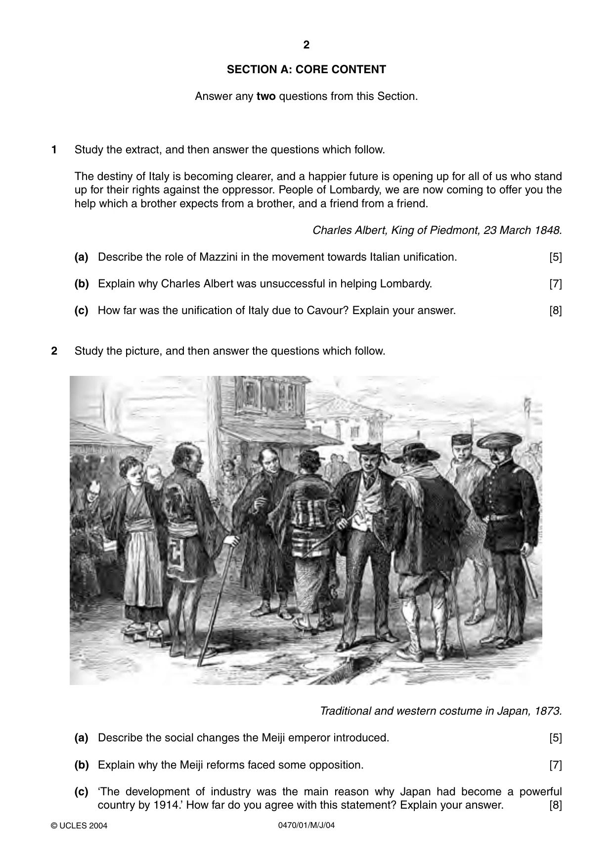 Cambridge IGCSE History 0470 2004 May/June Paper 1 · Variant 1 question paper, page 2 of 20