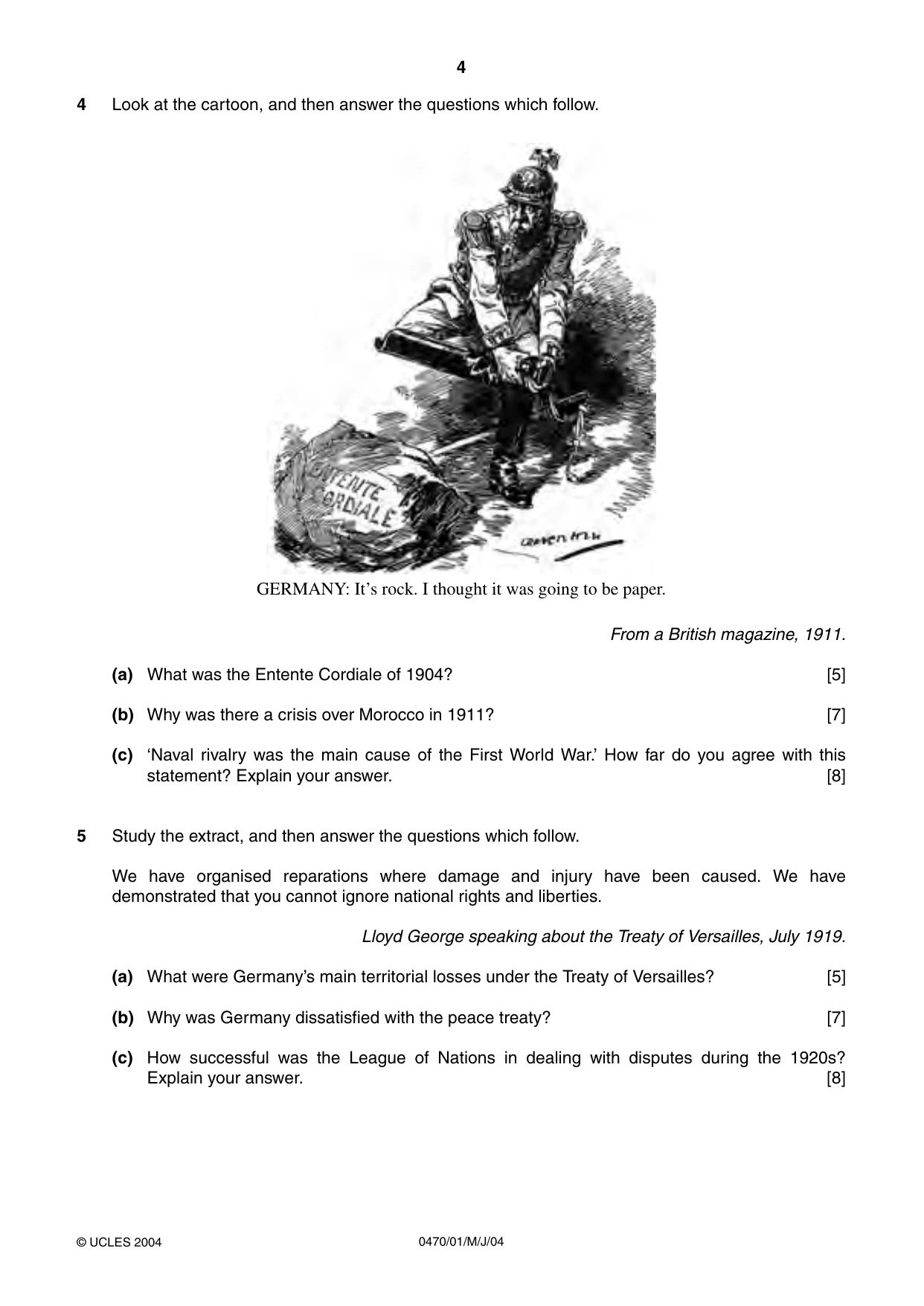 Cambridge IGCSE History 0470 2004 May/June Paper 1 · Variant 1 question paper, page 4 of 20