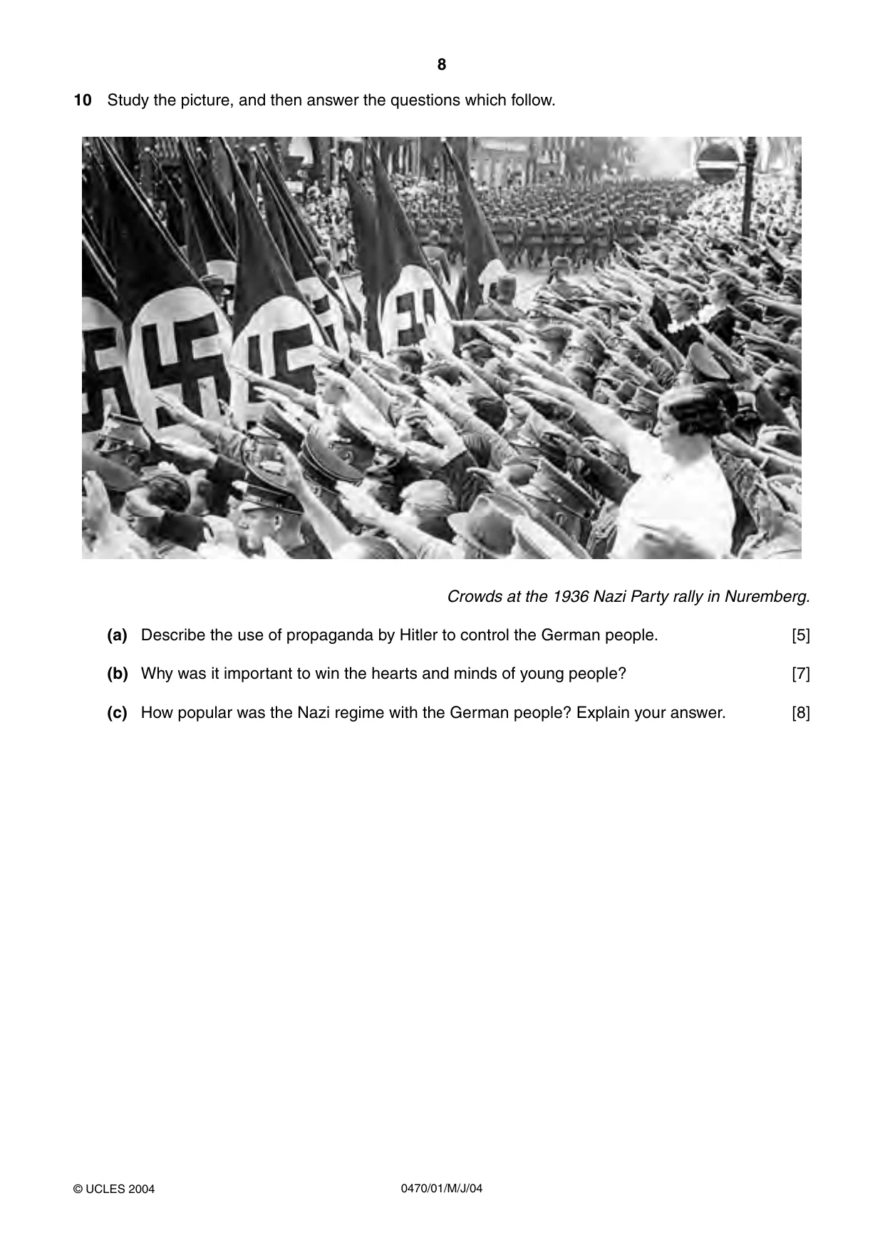Cambridge IGCSE History 0470 2004 May/June Paper 1 · Variant 1 question paper, page 8 of 20