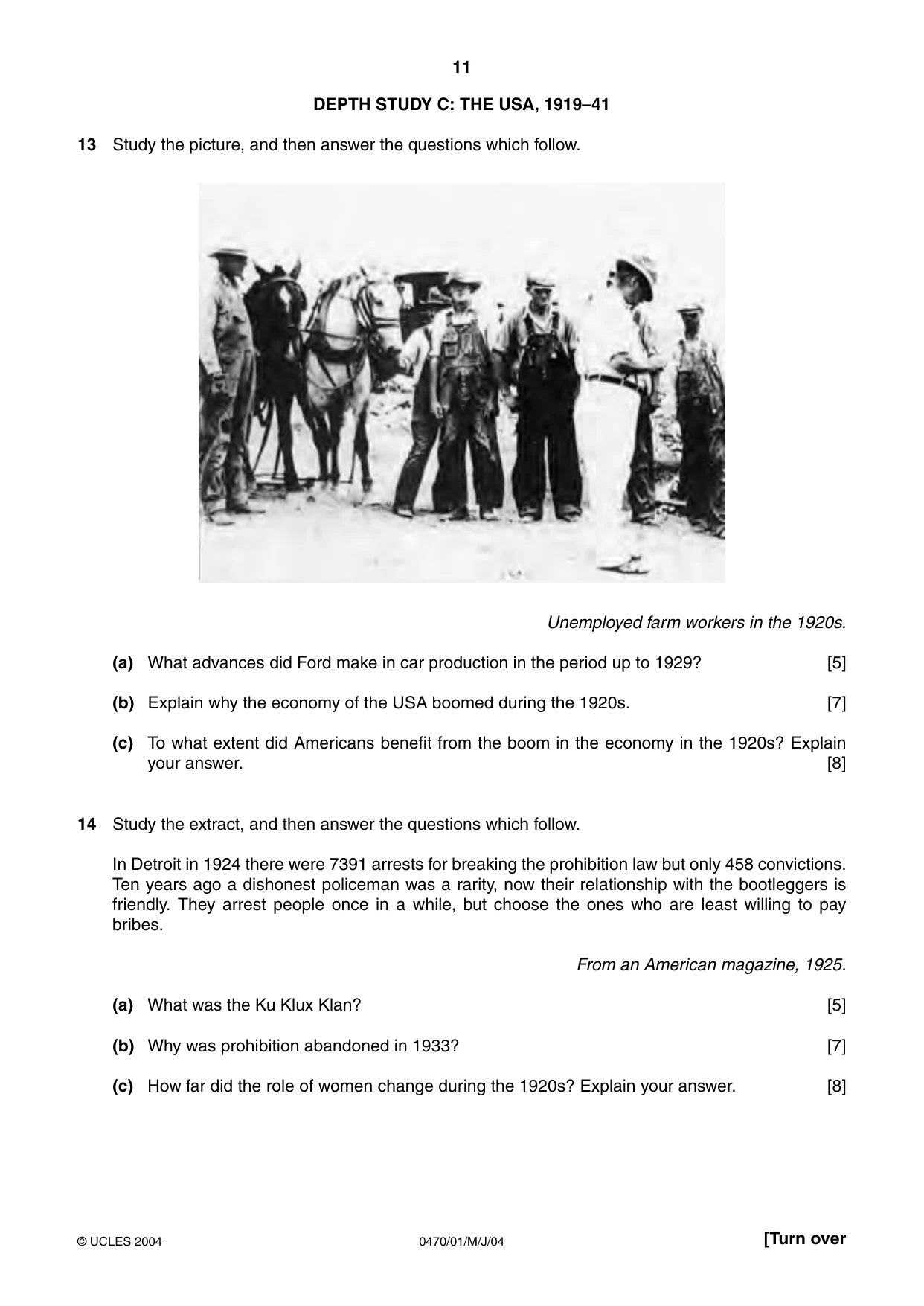 Cambridge IGCSE History 0470 2004 May/June Paper 1 · Variant 1 question paper, page 11 of 20