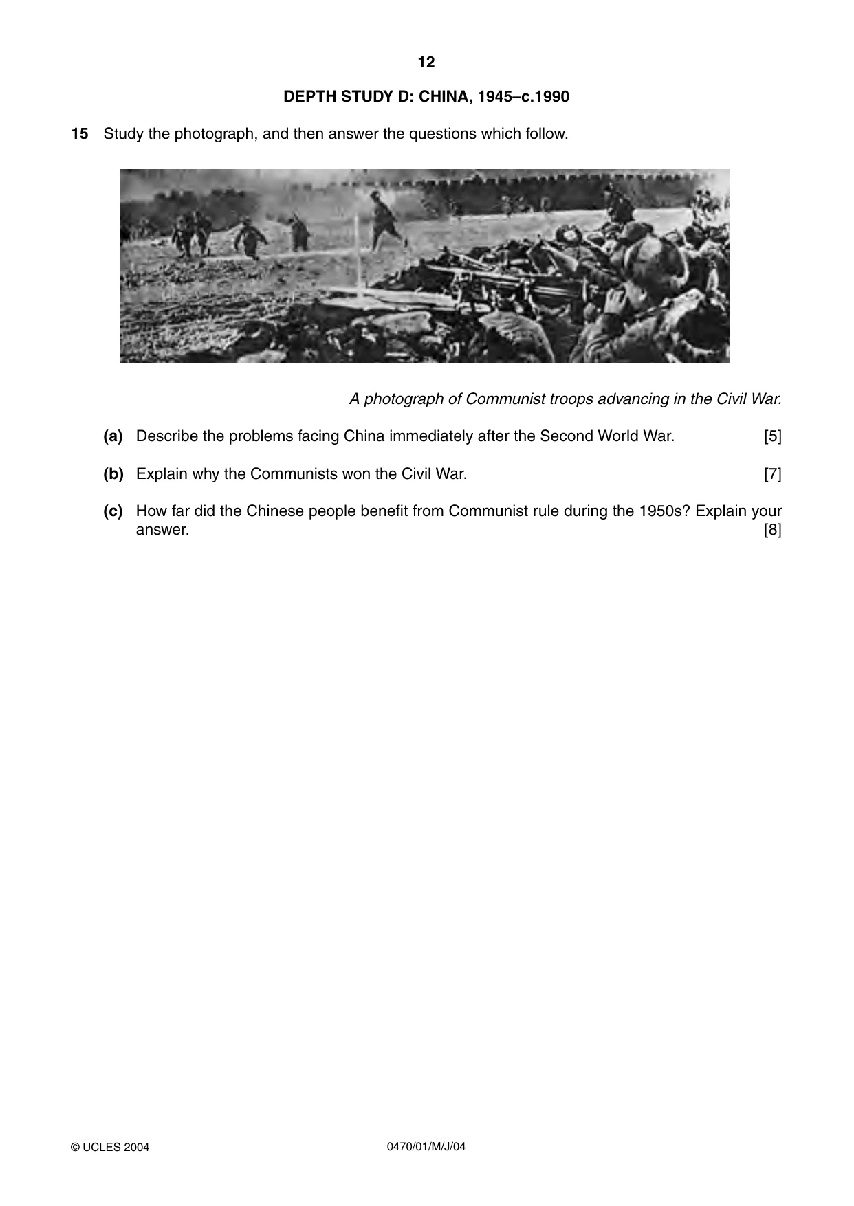 Cambridge IGCSE History 0470 2004 May/June Paper 1 · Variant 1 question paper, page 12 of 20