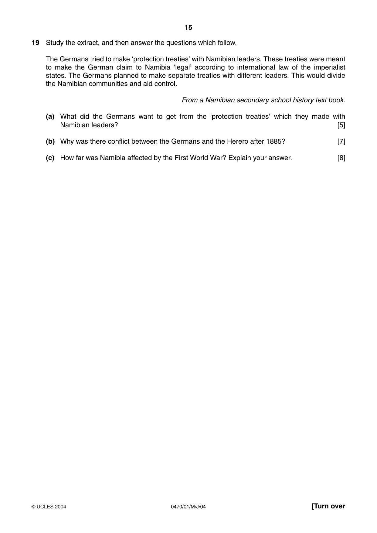 Cambridge IGCSE History 0470 2004 May/June Paper 1 · Variant 1 question paper, page 15 of 20