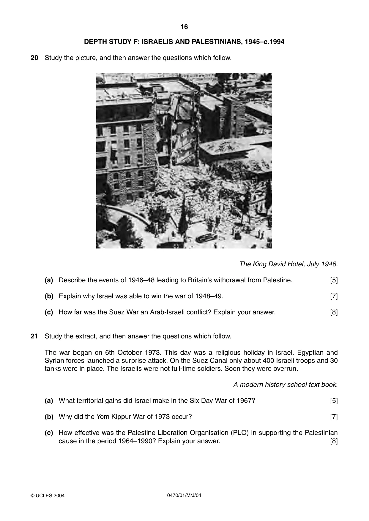 Cambridge IGCSE History 0470 2004 May/June Paper 1 · Variant 1 question paper, page 16 of 20
