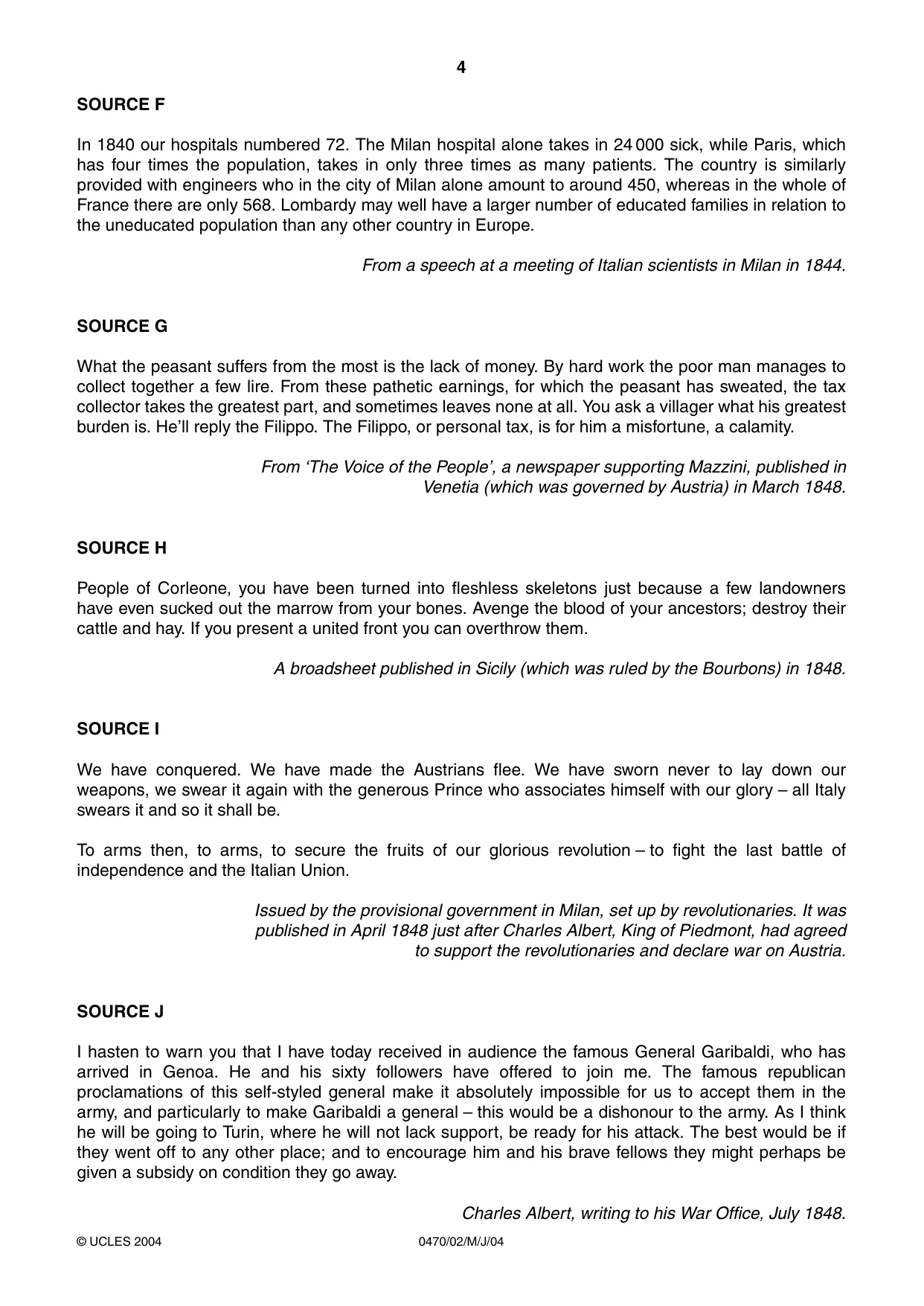 Cambridge IGCSE History 0470 2004 May/June Paper 2 · Variant 1 question paper, page 4 of 12