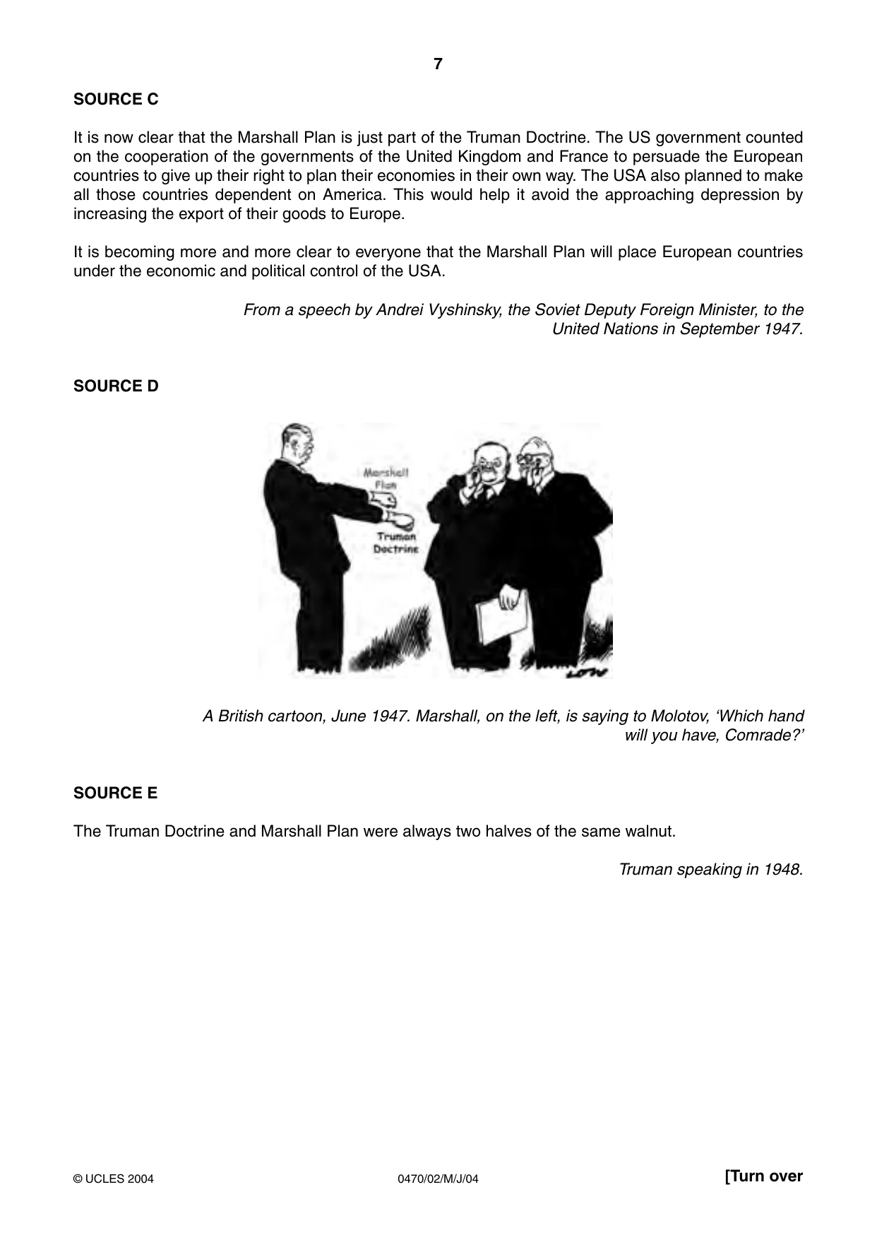 Cambridge IGCSE History 0470 2004 May/June Paper 2 · Variant 1 question paper, page 7 of 12