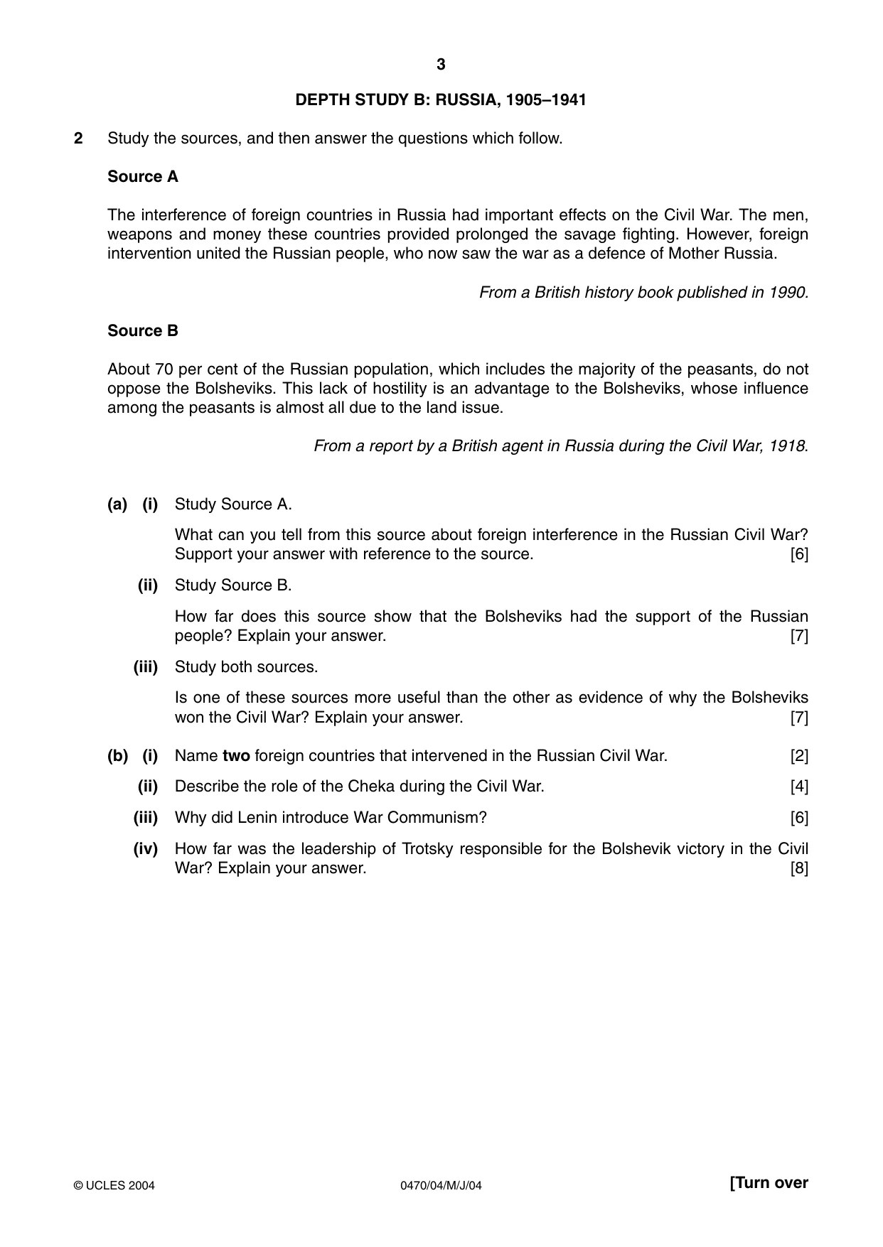 Cambridge IGCSE History 0470 2004 May/June Paper 4 · Variant 1 question paper, page 3 of 12