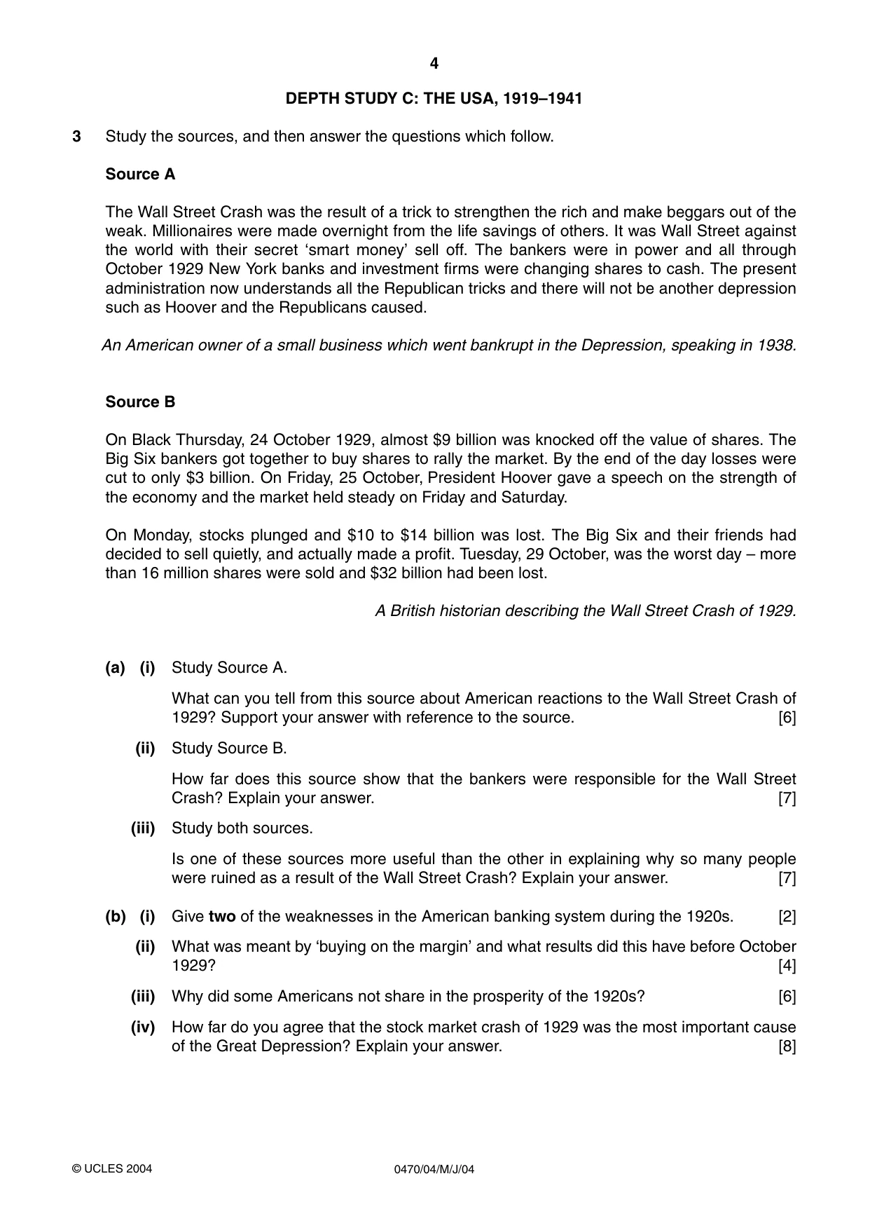 Cambridge IGCSE History 0470 2004 May/June Paper 4 · Variant 1 question paper, page 4 of 12
