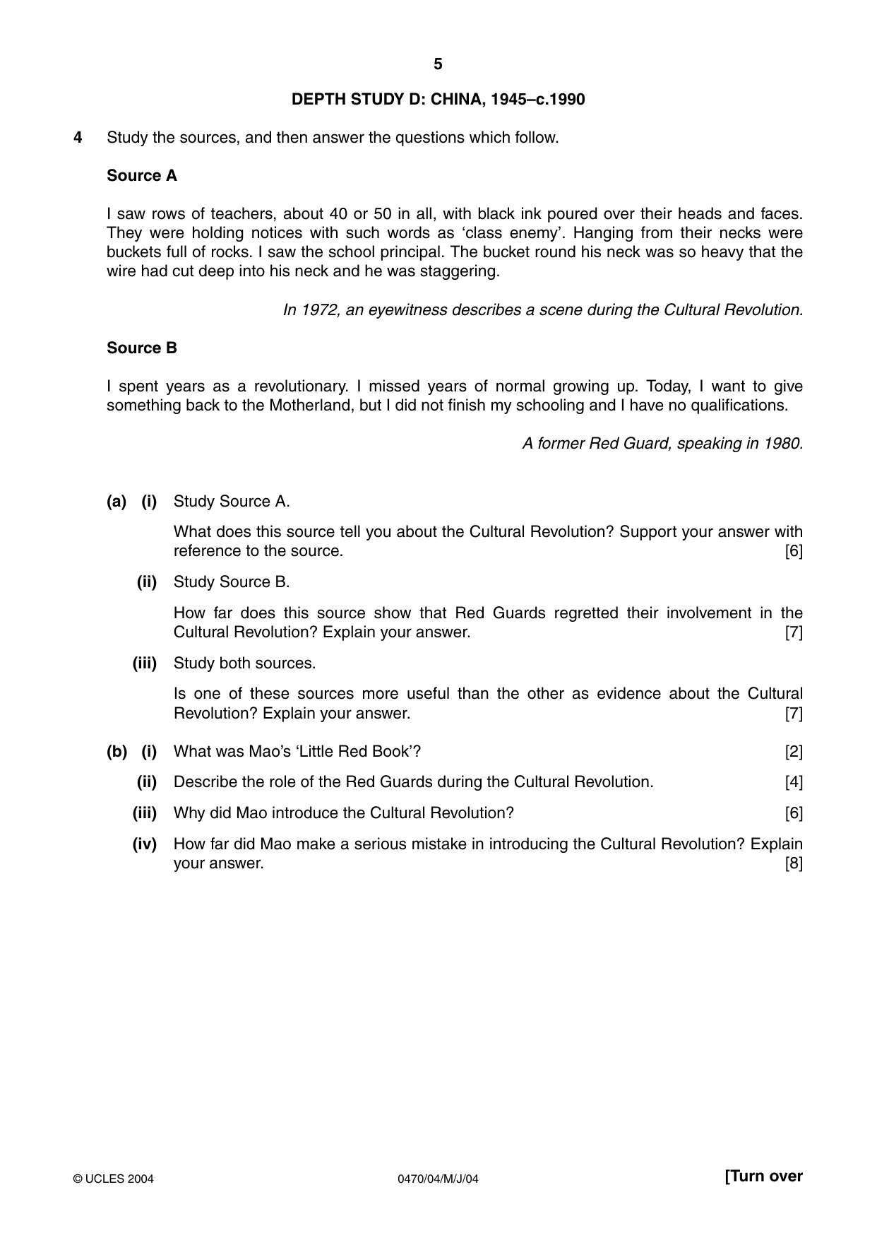 Cambridge IGCSE History 0470 2004 May/June Paper 4 · Variant 1 question paper, page 5 of 12