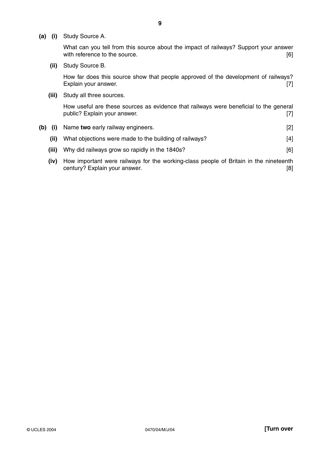 Cambridge IGCSE History 0470 2004 May/June Paper 4 · Variant 1 question paper, page 9 of 12