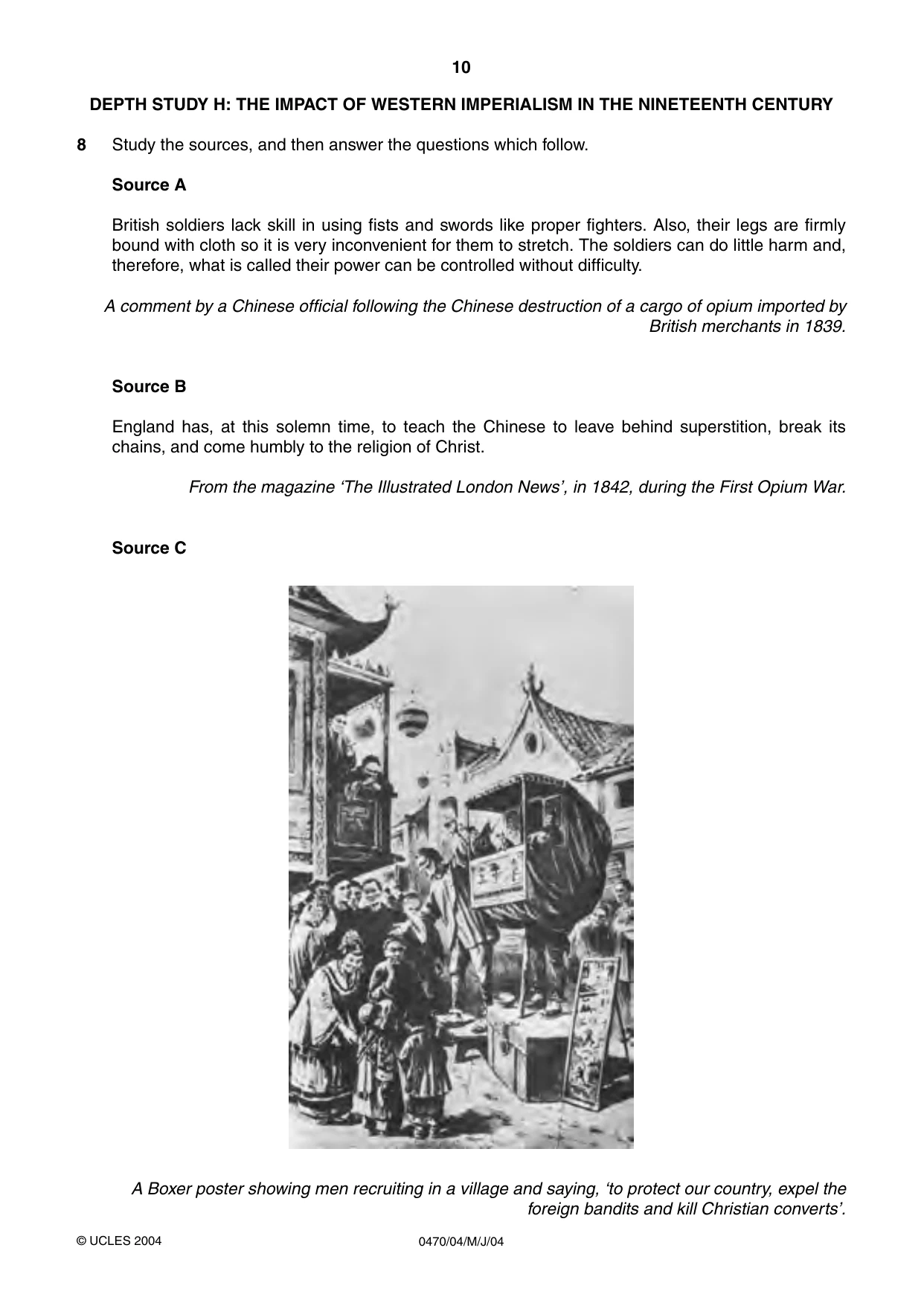 Cambridge IGCSE History 0470 2004 May/June Paper 4 · Variant 1 question paper, page 10 of 12