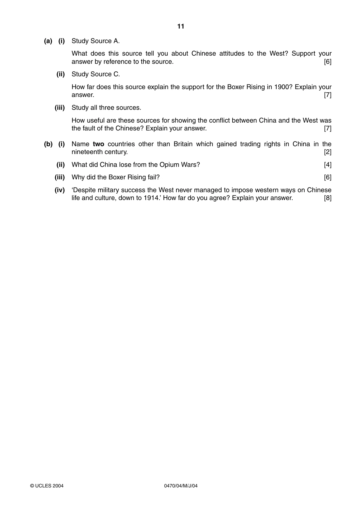 Cambridge IGCSE History 0470 2004 May/June Paper 4 · Variant 1 question paper, page 11 of 12
