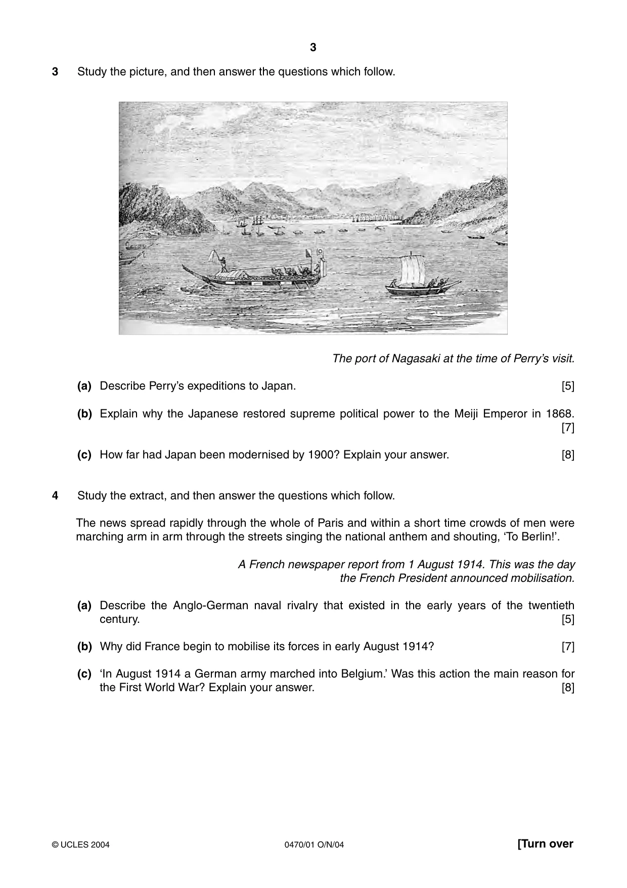 Cambridge IGCSE History 0470 2004 Oct/Nov Paper 1 · Variant 1 question paper, page 3 of 20