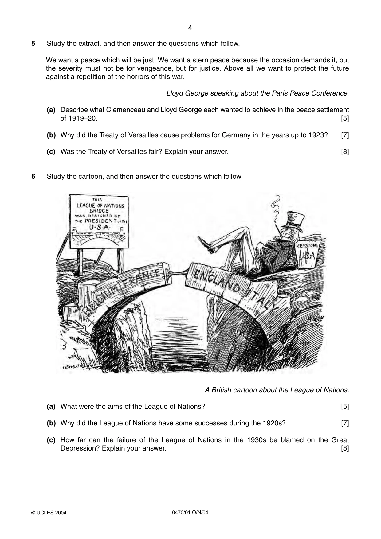 Cambridge IGCSE History 0470 2004 Oct/Nov Paper 1 · Variant 1 question paper, page 4 of 20