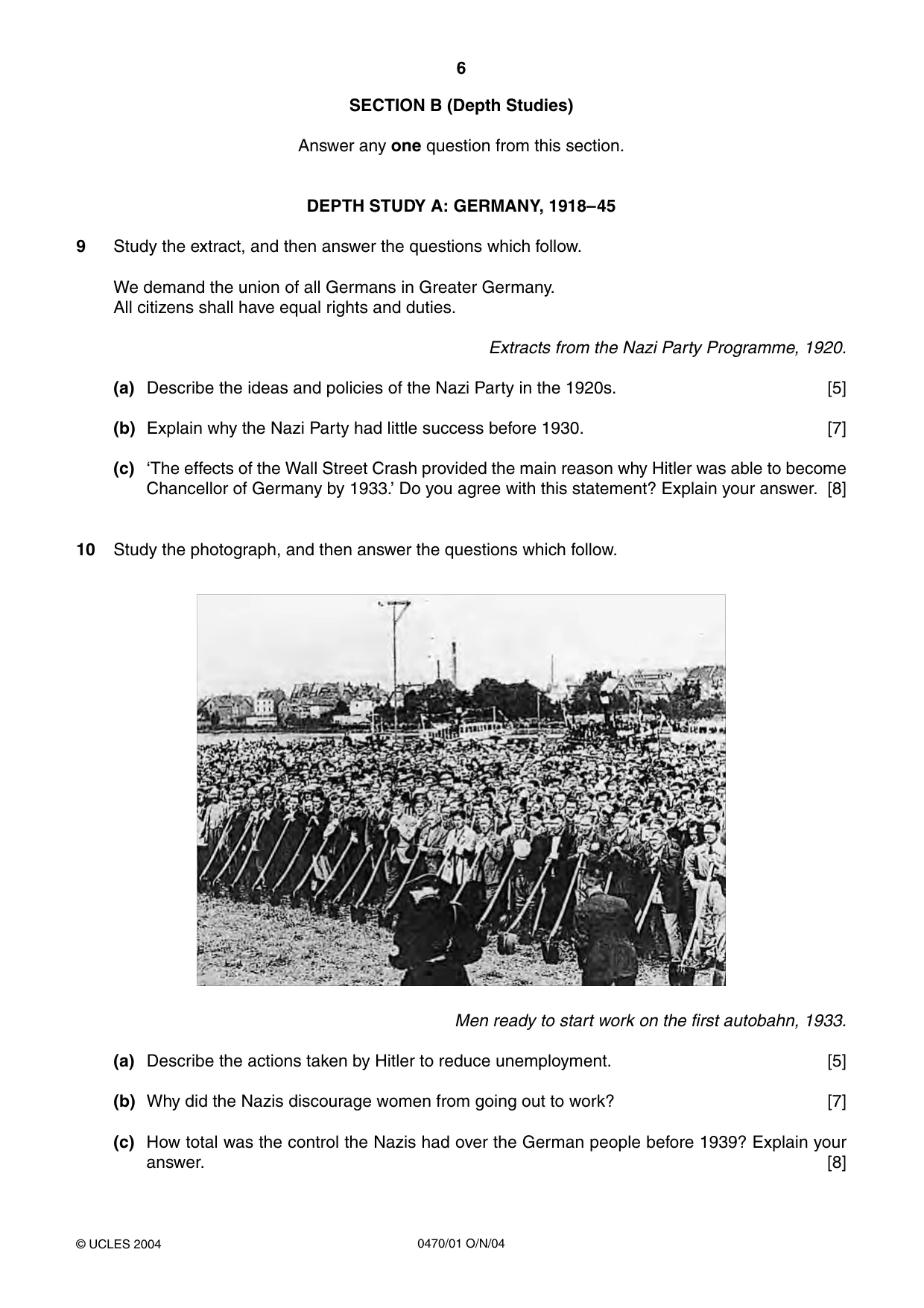 Cambridge IGCSE History 0470 2004 Oct/Nov Paper 1 · Variant 1 question paper, page 6 of 20